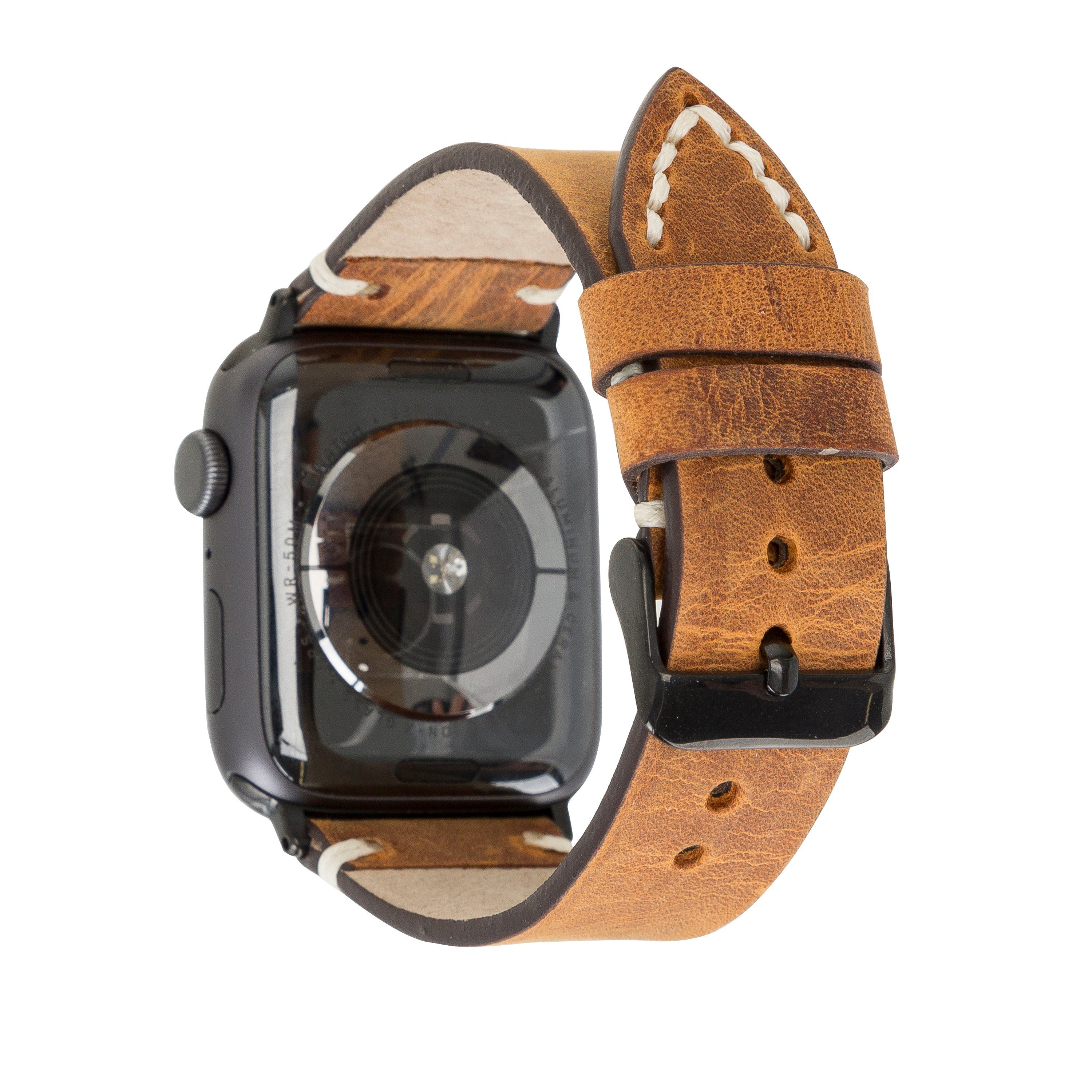 Renna Leather Smartwatch-Armband Fitbit Versa 4 / 3 / Sense & 2 Armband Echtes Leder Ersatzarmband BRAUN