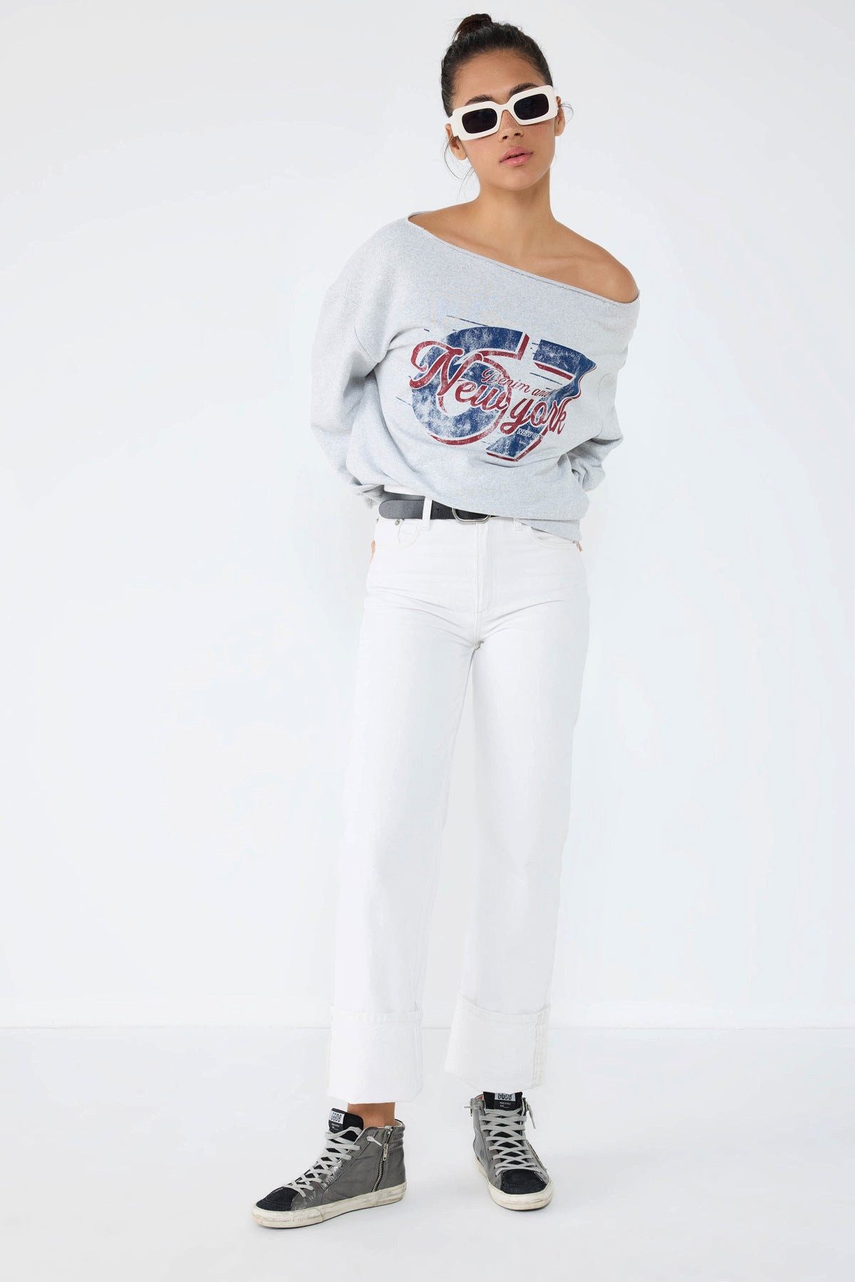 Kapuzensweatshirt New York bedrucktes graues Sweatshirt