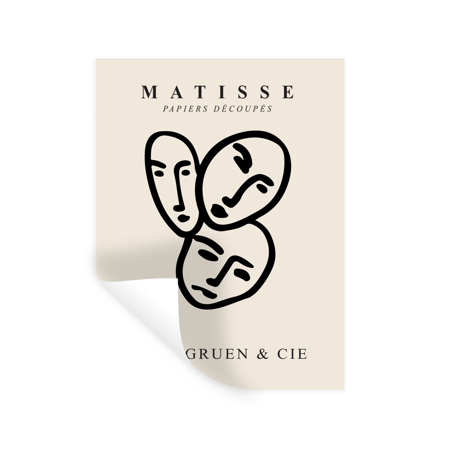 Wandsticker - Matisse Schwarz Selbstklebend, Porträt (1 - St), Schlafzimmer Wandtattoo, MuchoWow Gesicht - Wandaufkleber, Wohnzimmer,