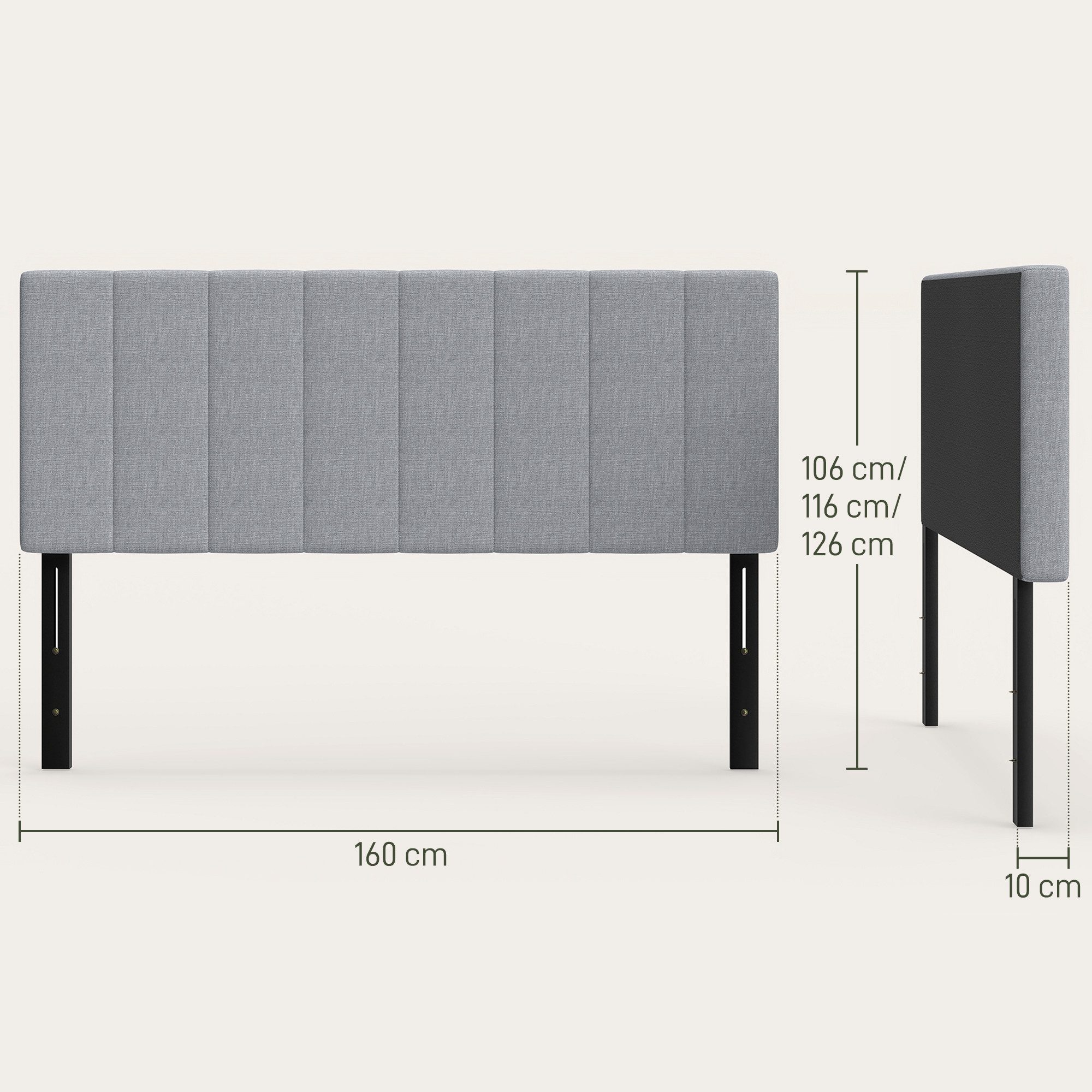 HOMCOM Kopfteil höhenverstellbar, mit Leinenoptik, (Bettkopfteil, 1 St., Polsterkopfteil für Bett), für Schlafzimmer, Grau