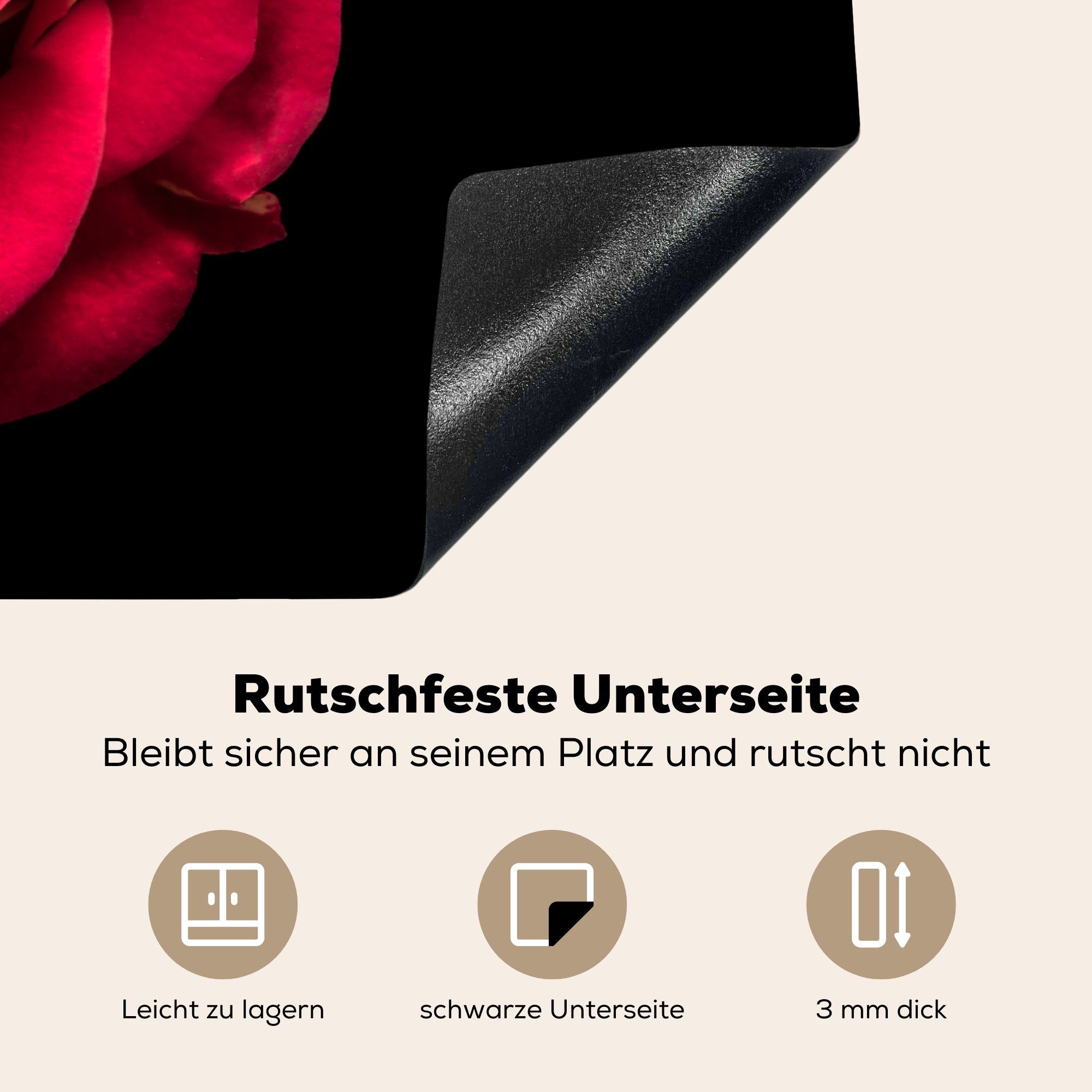 MuchoWow Herdblende-/Abdeckplatte Blume - Schwarz, Vinyl, küche Rot für Ceranfeldabdeckung, - Rose - tlg), (1 Arbeitsplatte 81x52 cm