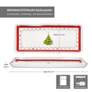 MamboCat Servierplatte 2x Weihnachtstraum Kuchenplatte rechteckig Porzellan Weihnachten, Porzellan