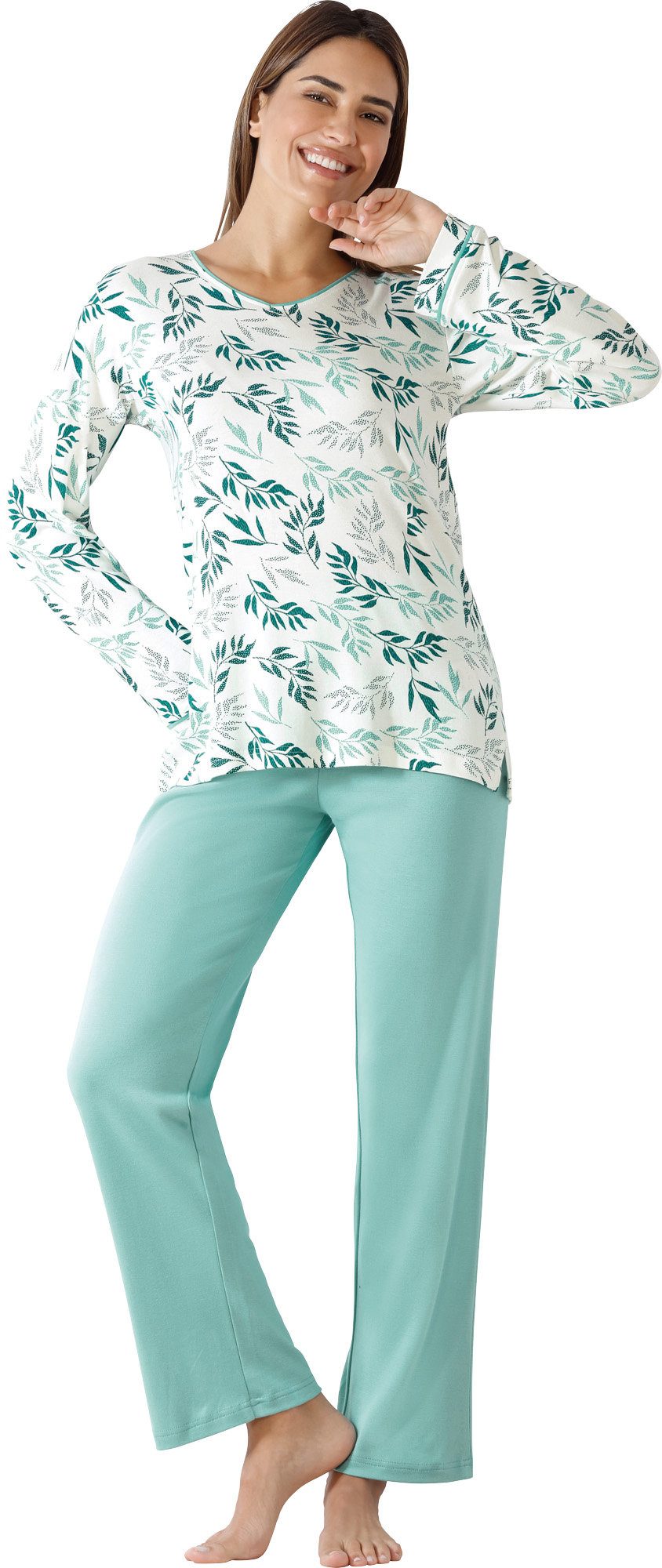 Hajo Pyjama Damen-Schlafanzug Interlock-Jersey gemustert: Oberteil günstig online kaufen