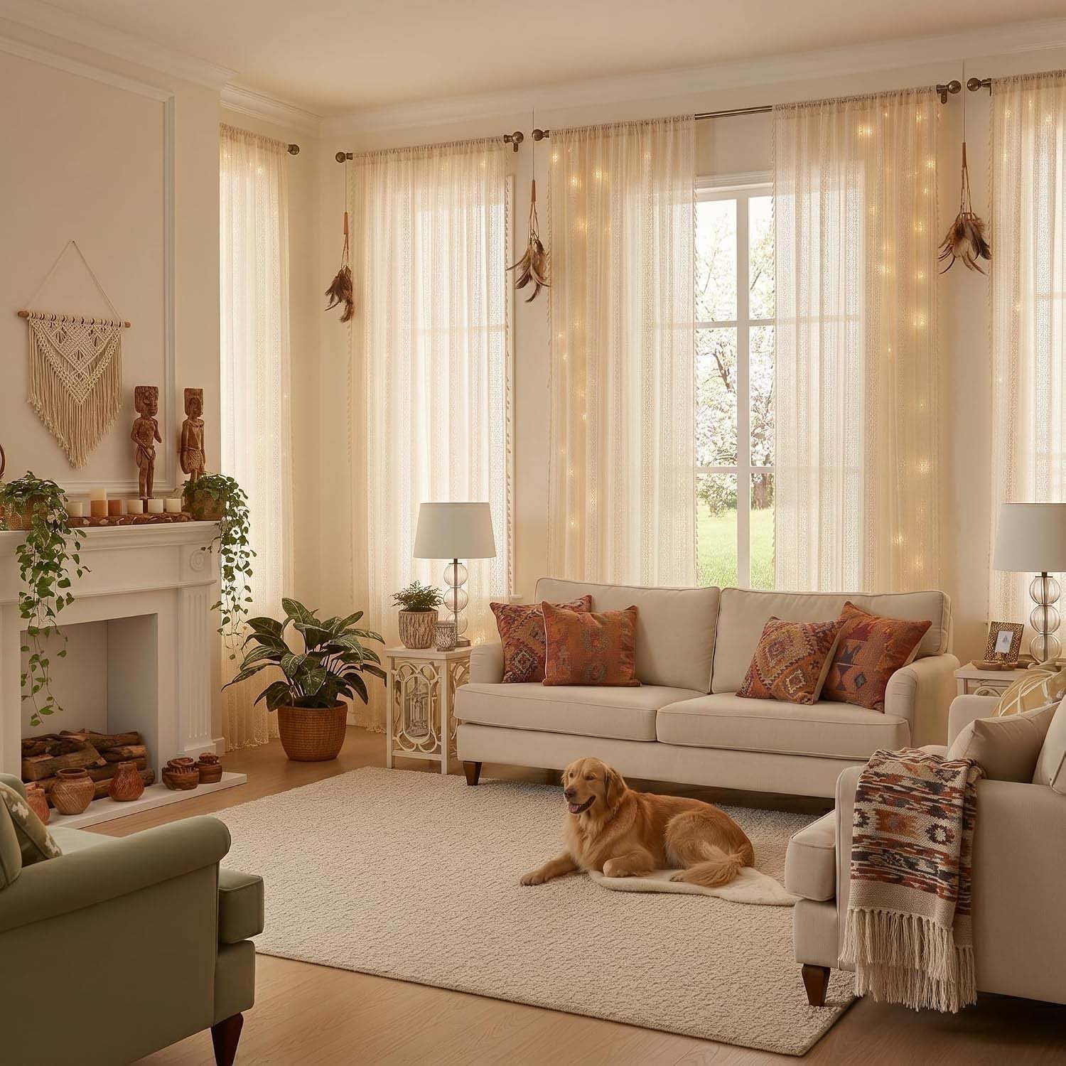 Zyronn Scheibengardine Boho-Quasten-Vorhänge für Wohnzimmer, Vintage-Stil (2 St) – Bild 2 von 5