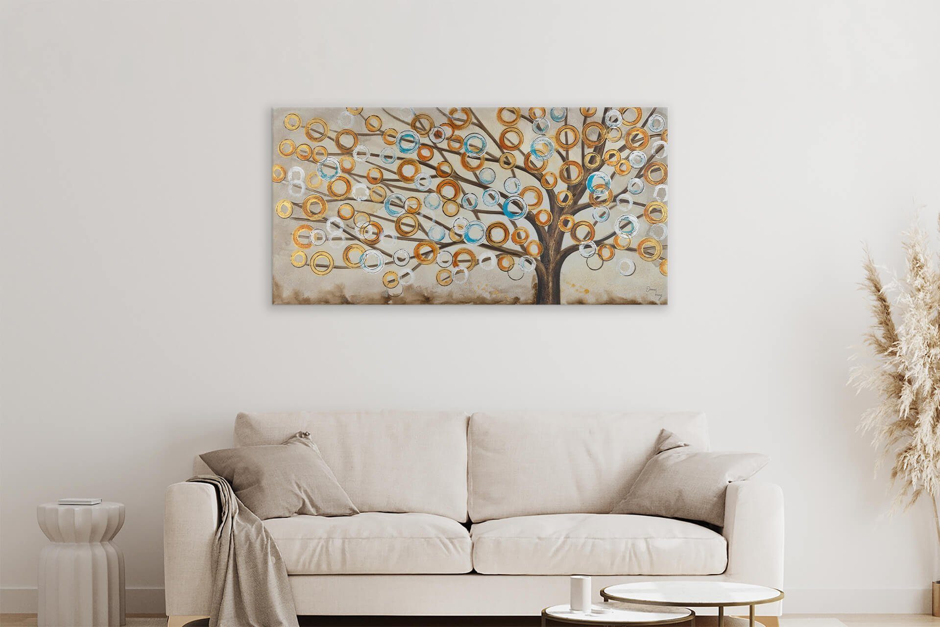 Gemälde Leinwandbild Herbstblues Wandbild 140x70 HANDGEMALT 100% KUNSTLOFT Wohnzimmer cm,