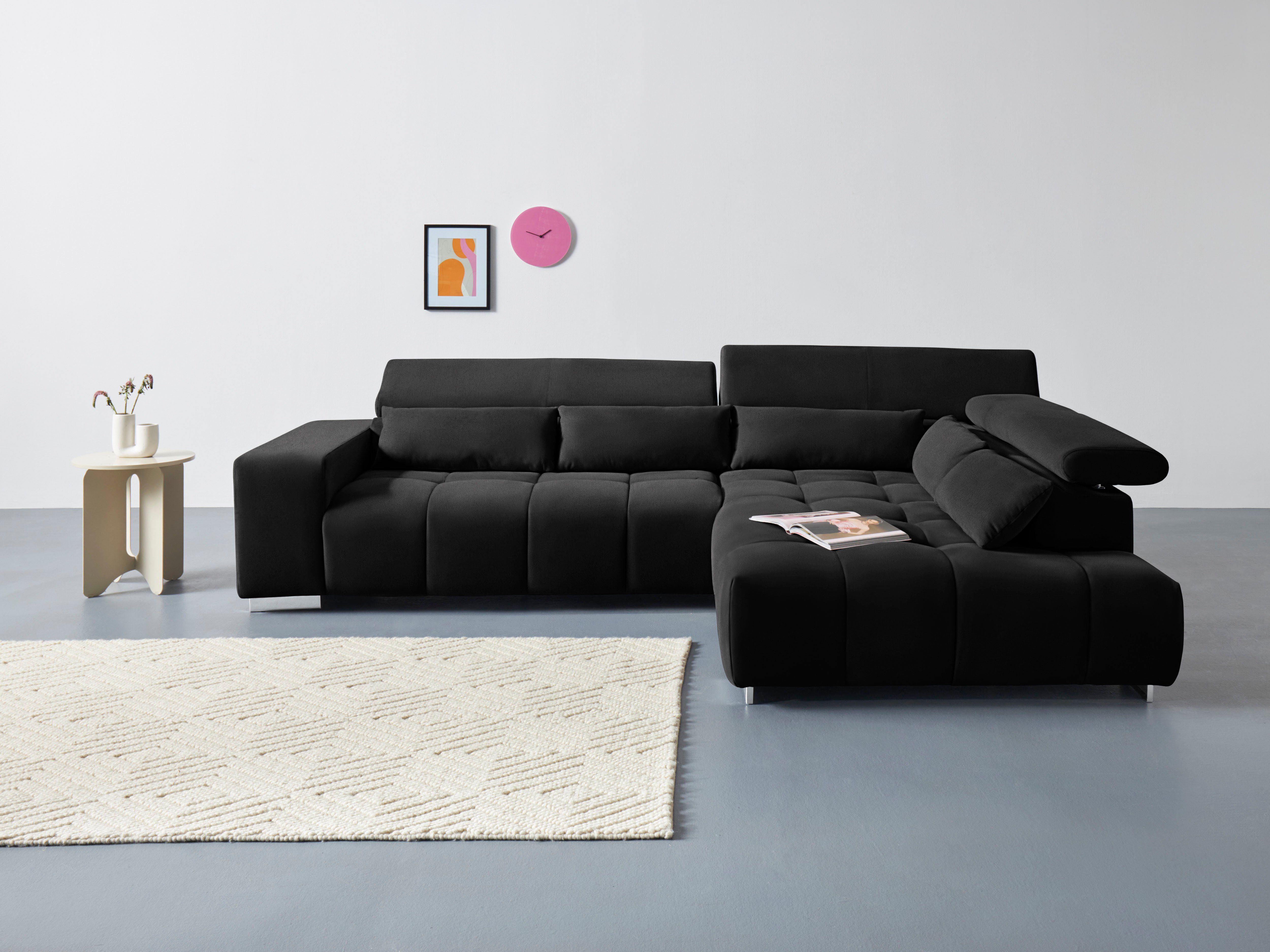 COTTA Ecksofa Orion L-Form, mit Kopfteilverstellung & 5 Nierenkissen