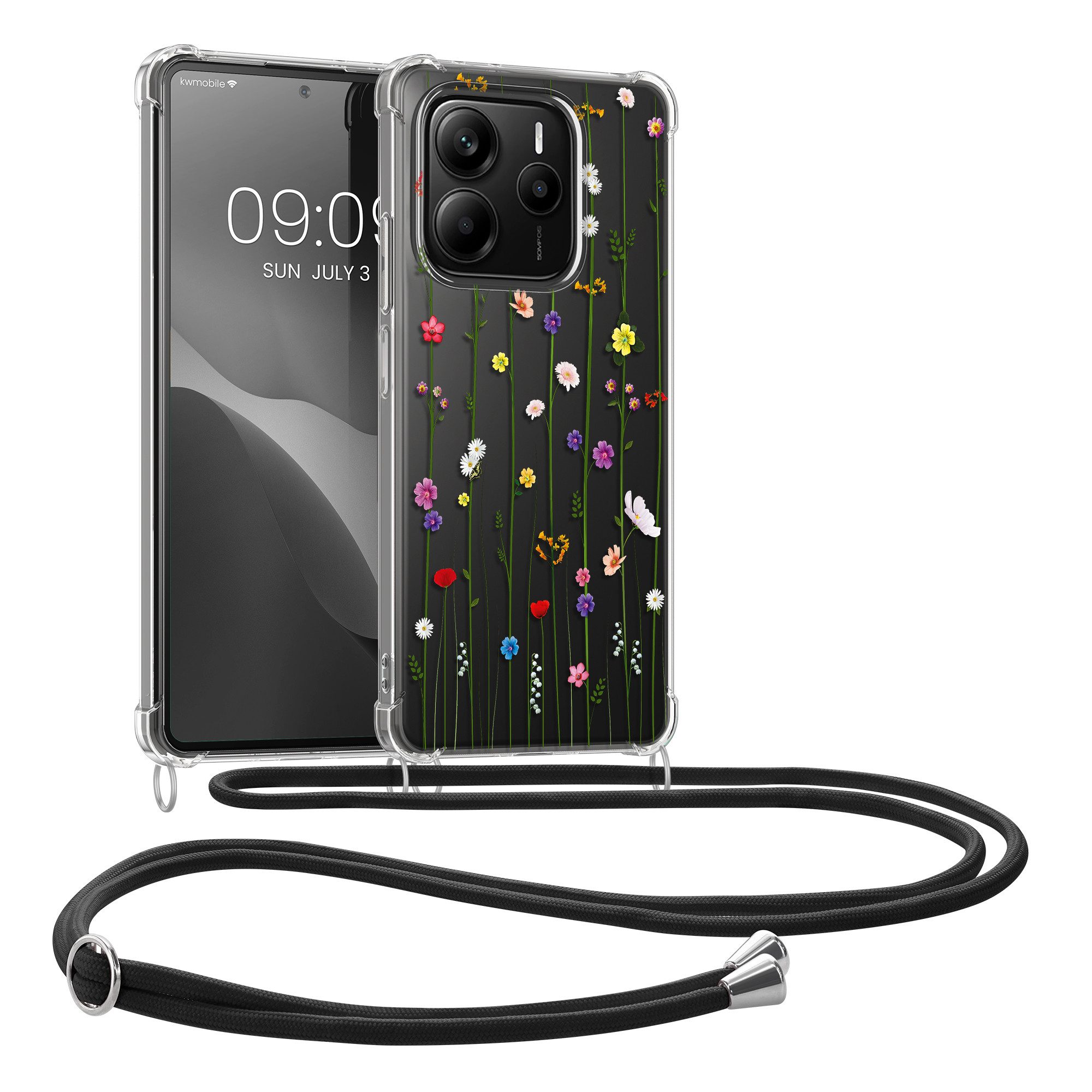 kwmobile Smartphone-Hülle Hülle für Xiaomi Redmi Note 14 4G (Nicht für 5G), Silikon Handyhülle mit Kette - Handykette Handyband