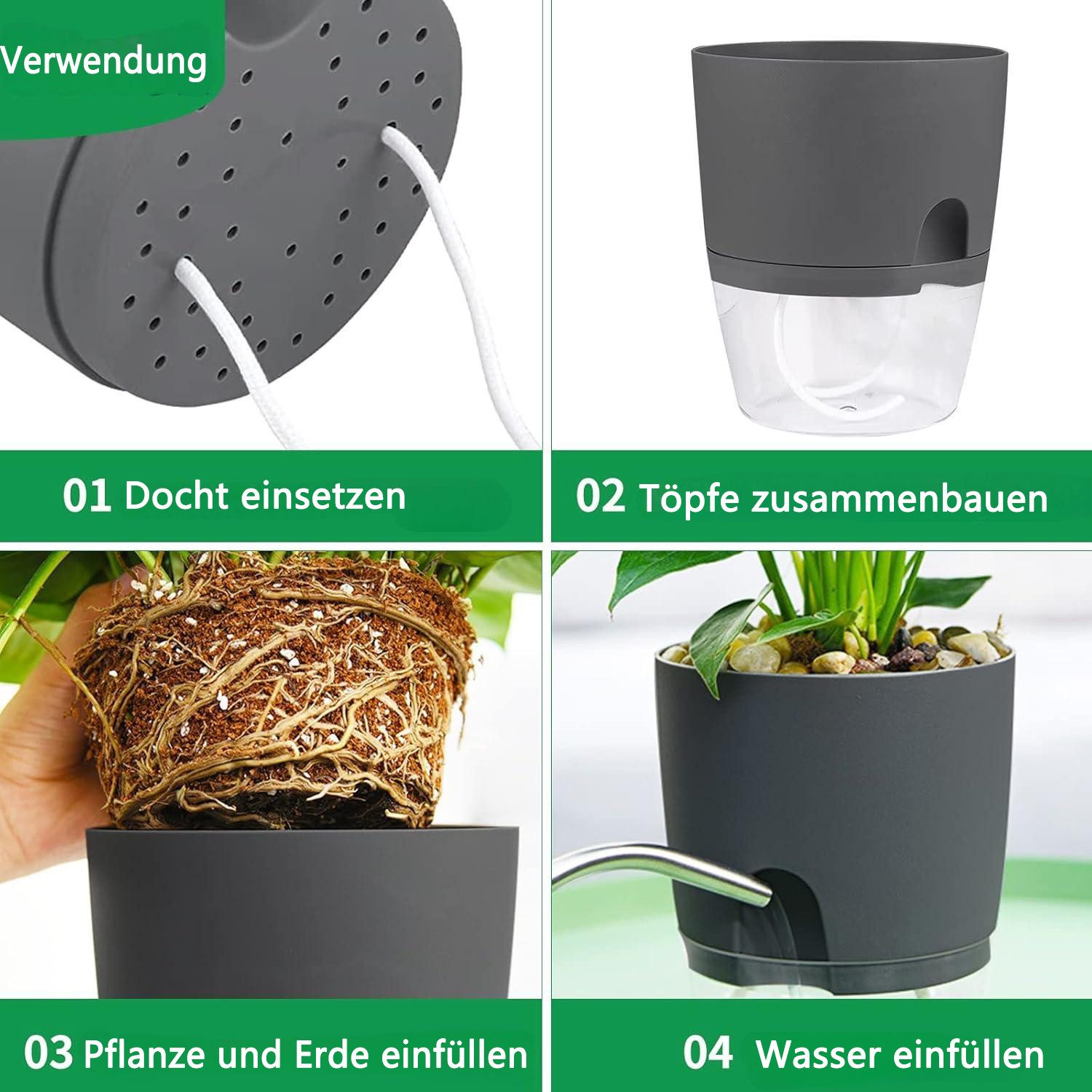 Refined Living Kräutertopf mit Selbstbewässerung, 3er Set, Blumentöpfe, mit Wasserspeicher (Kräutertopf für Küche, Selbstbewässernde Blumentöpfe, Kräuter Pflanz – Bild 4 von 5