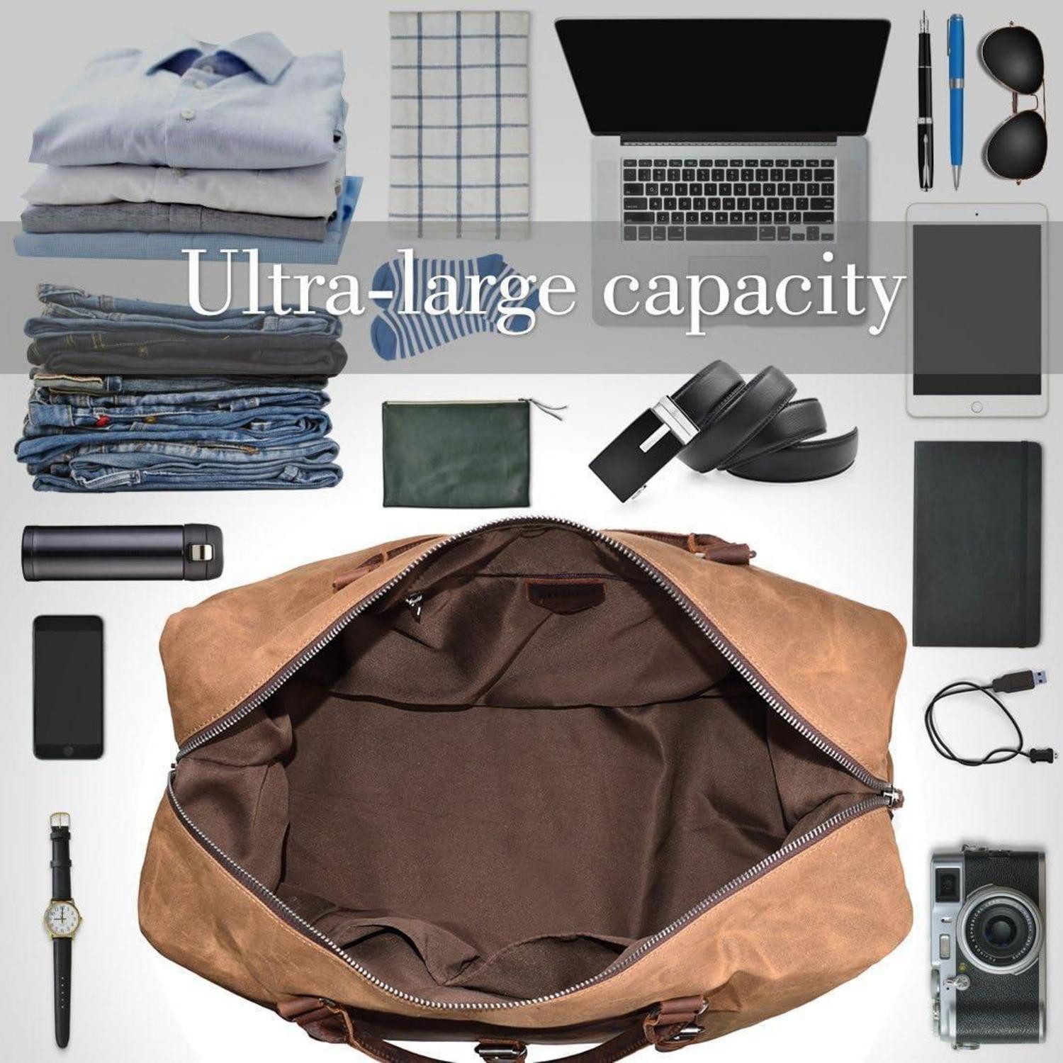 LuxusKollektion Weekender Herren Vintage Leder Canvas Weekender Reisetasche große Kapazität