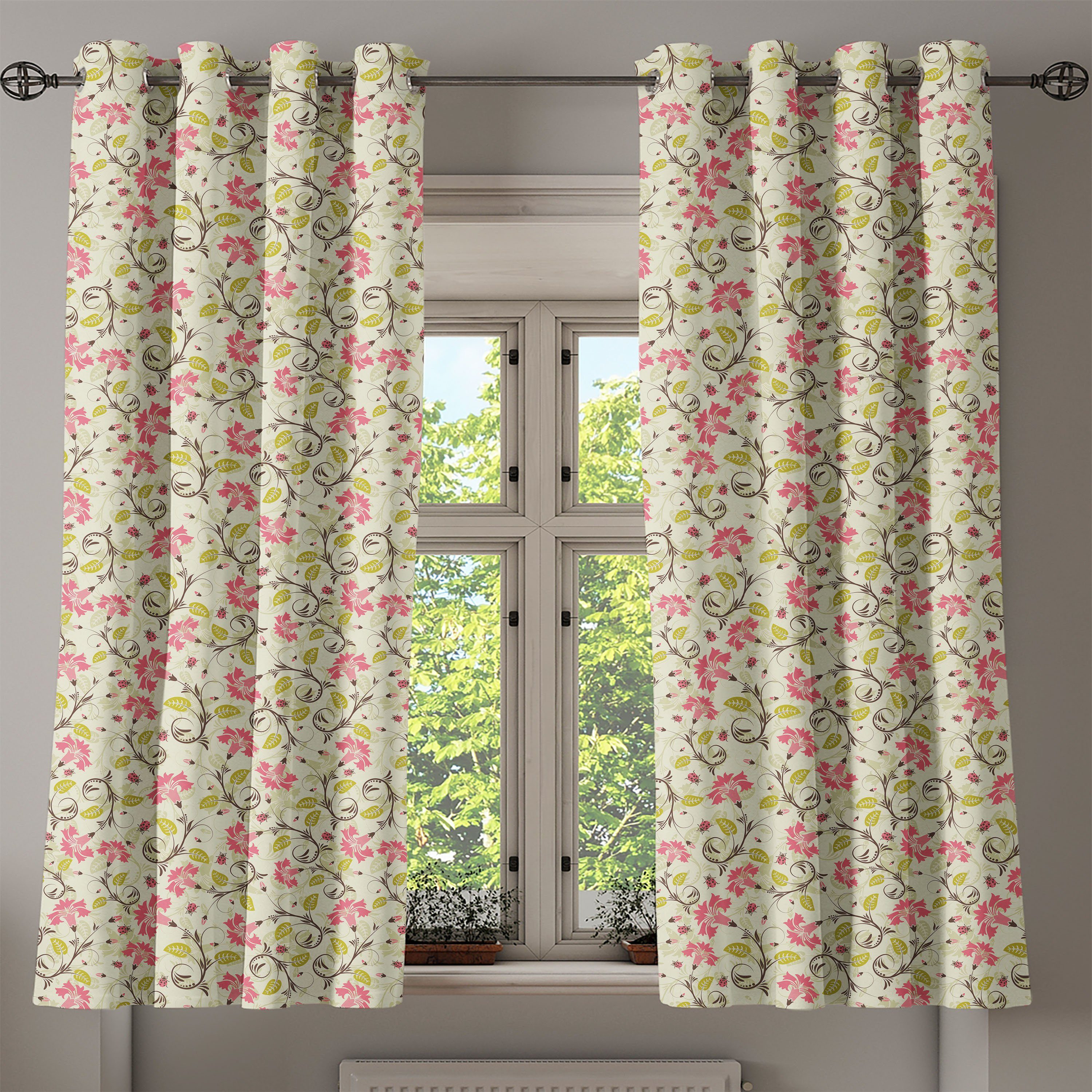 Dekorative Schlafzimmer Abakuhaus, Brautblumenmuster für Wohnzimmer, Blumen 2-Panel-Fenstervorhänge Gardine