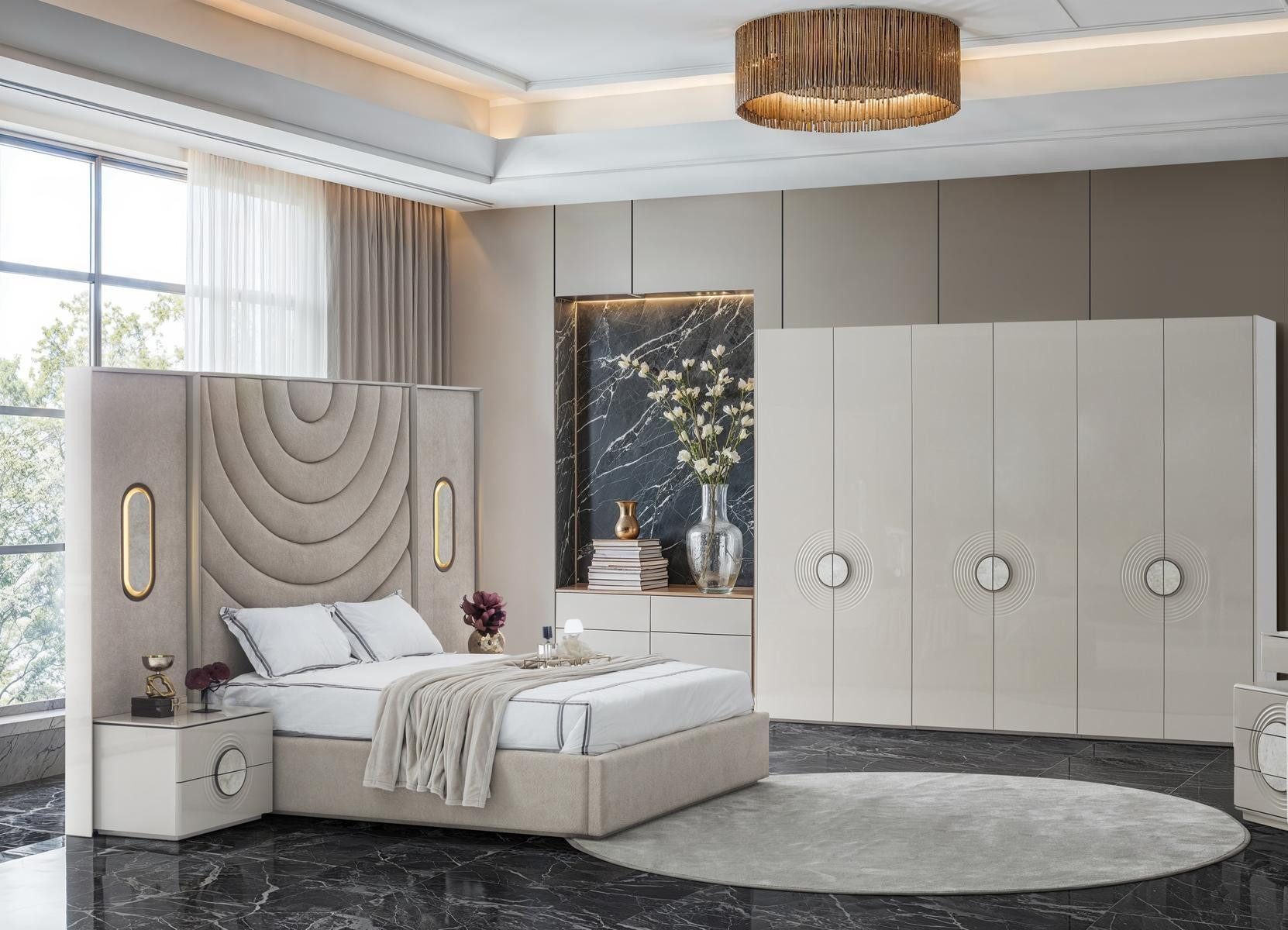 JVmoebel Komplettschlafzimmer Luxuriöse Schlafzimmer Garnitur Eleganter Schrank Polsterbett, Made in Europa