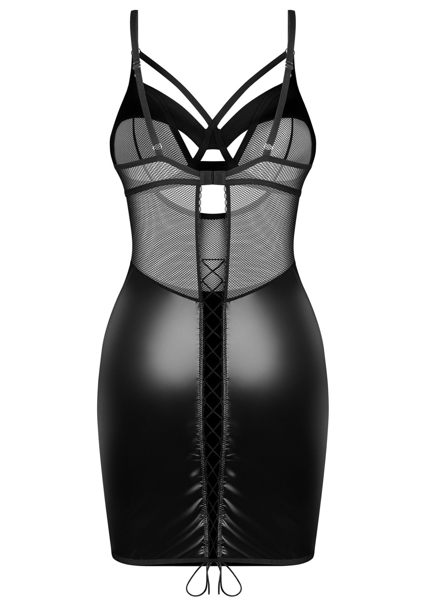Obsessive Minikleid Dominna Dessous-Kleid inkl String Wetlook und Netz - schwarz (1-tlg) Bügel-Cups für perfekten Halt und eine schöne Form
