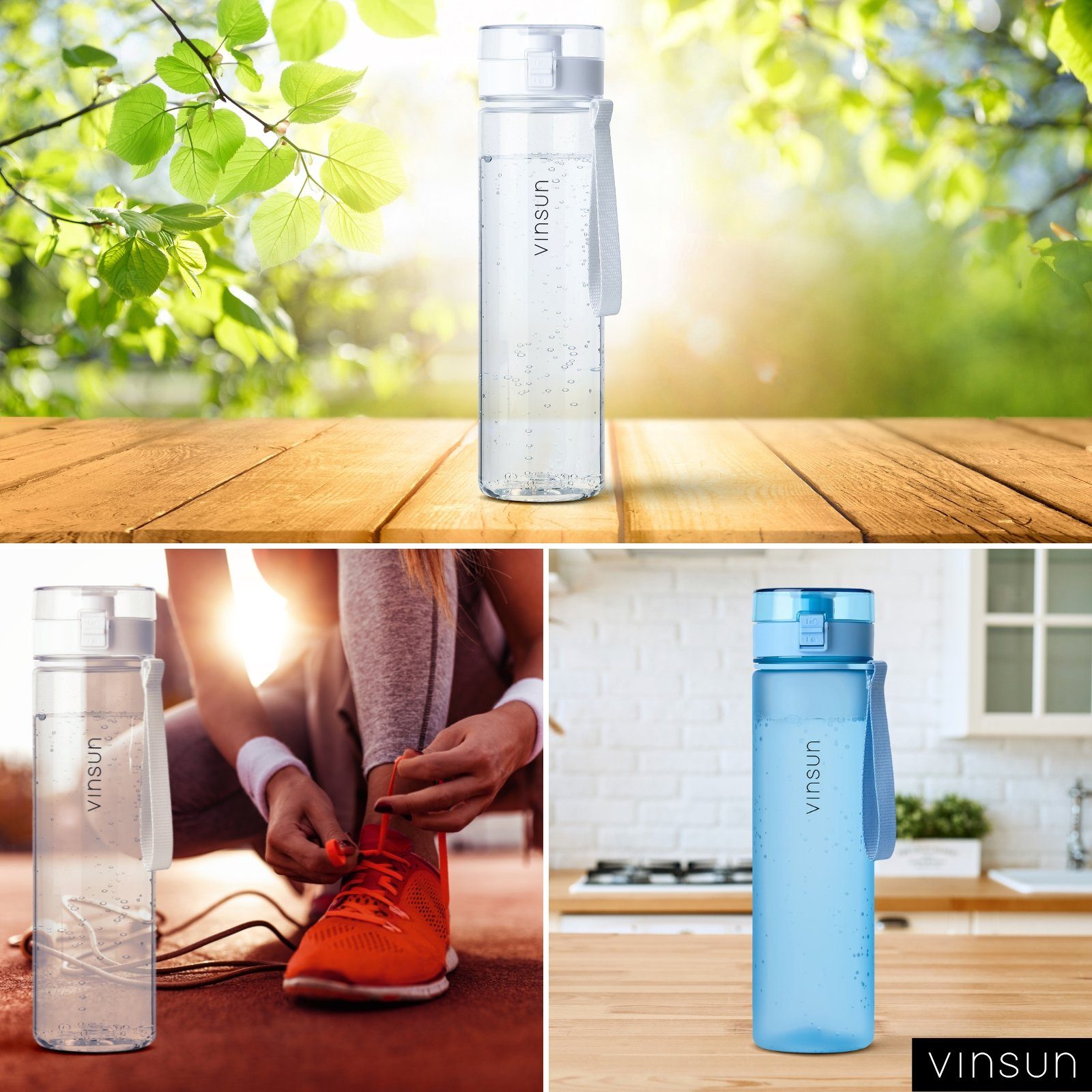 Vinsun Trinkflasche Trinkflasche auslaufsicher BPA geeignet, auslaufsicher Hell Kohlensäure Kohlensäure, frei, Geschmacksneutral, 1L, Blau, - Geruchs- und