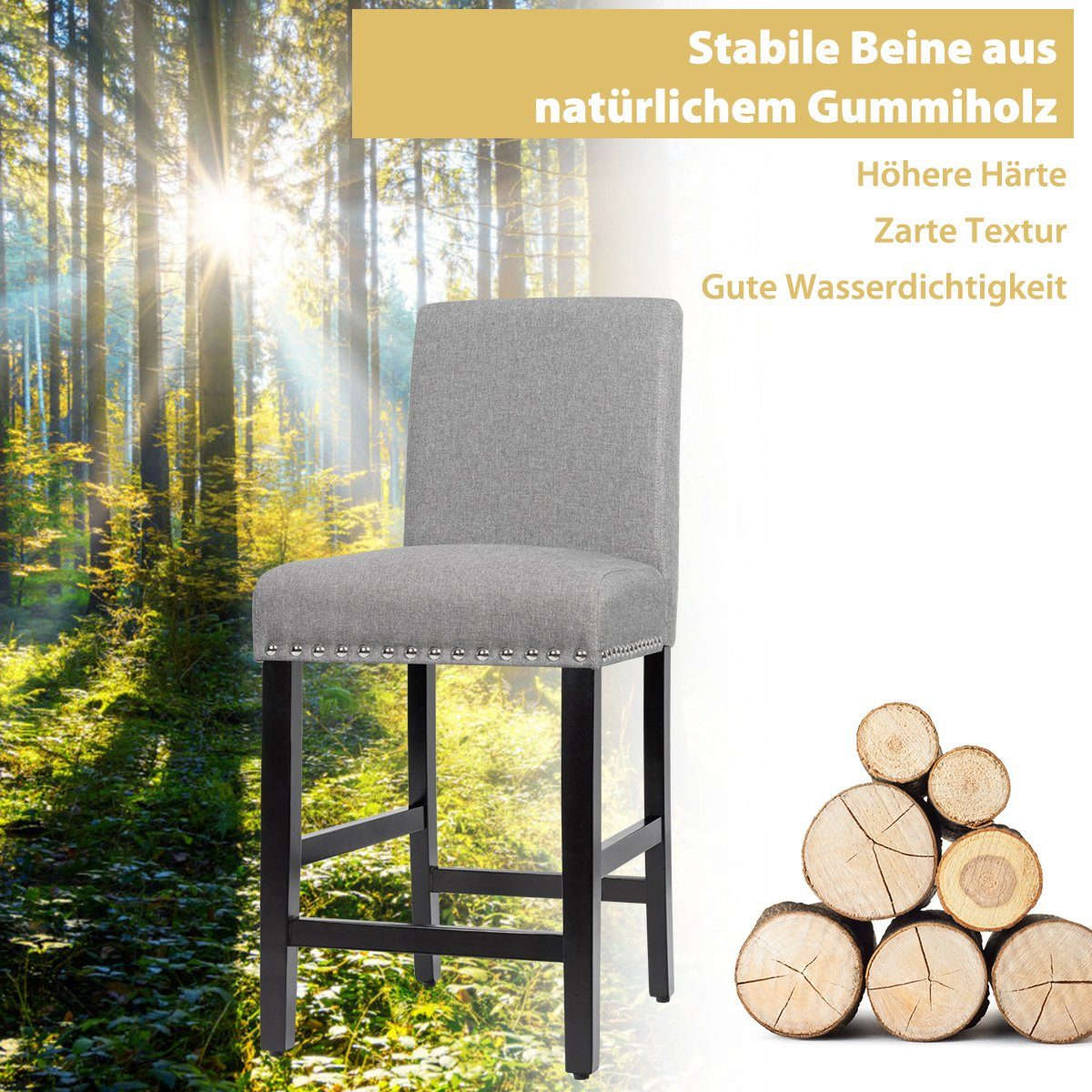 COSTWAY Esszimmerstuhl, 2er Set, Barhocker gepolstert, mit Lehne, Holz, 150 günstig online kaufen