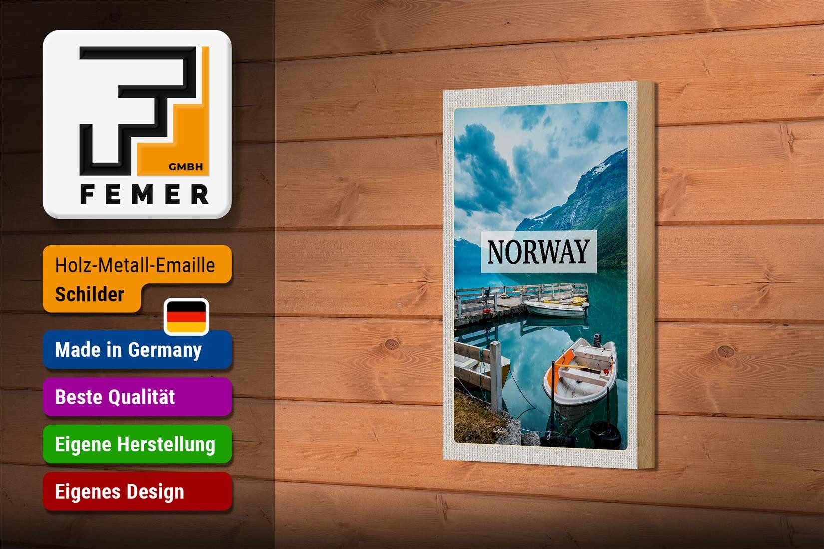 Femer GmbH Holzbild Reise 12x18 cm Norwegen Boot Insel Urlaub Trip, (1 St), Glatte Holzfaserplatte (MDF), vorn beschichtet