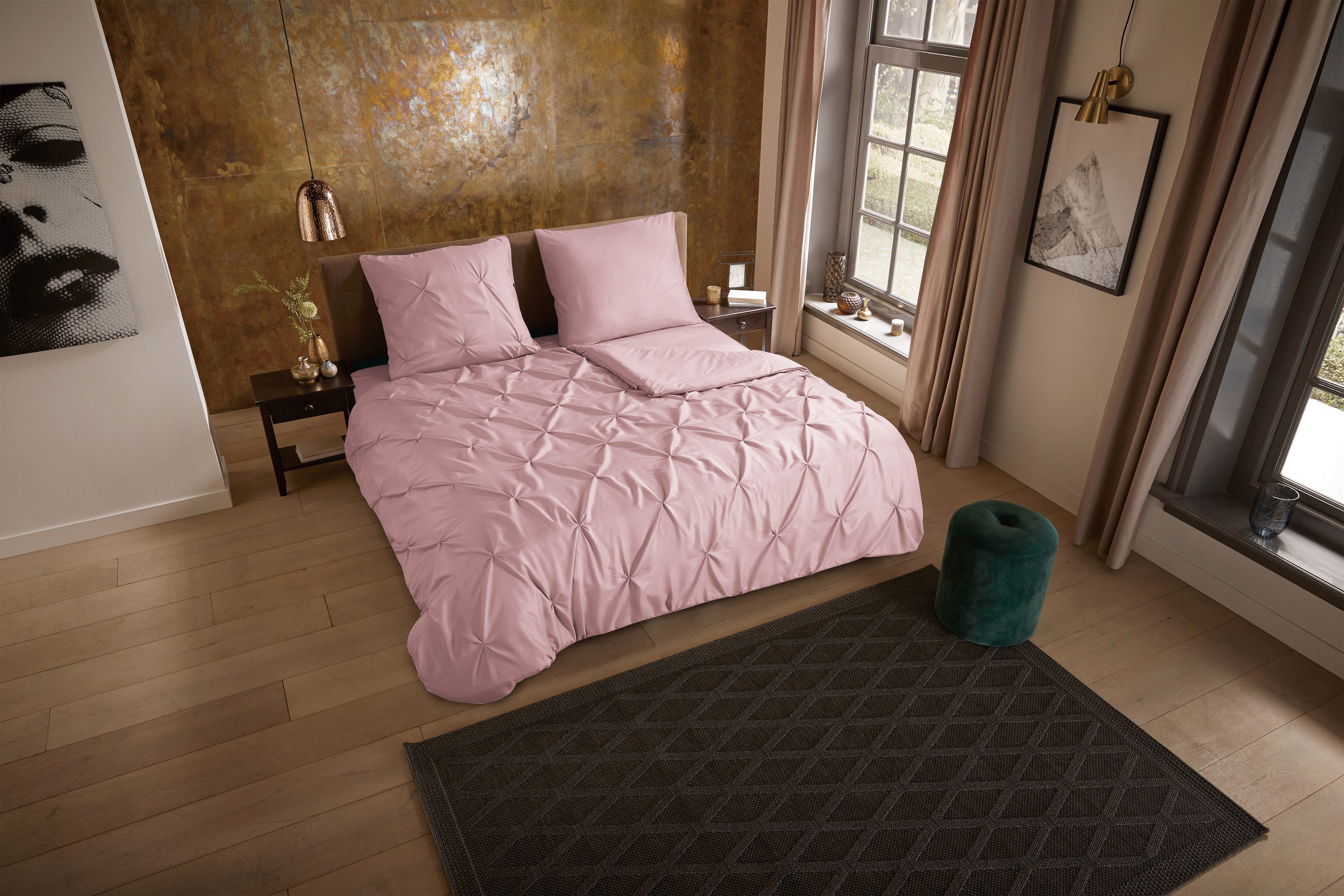 PURE luxury collection Wendebettwäsche Elegence, Microfaser, 2 teilig, Mikrofaser, Uni, Stickerei, luxuriöse Falten, Reißverschluss