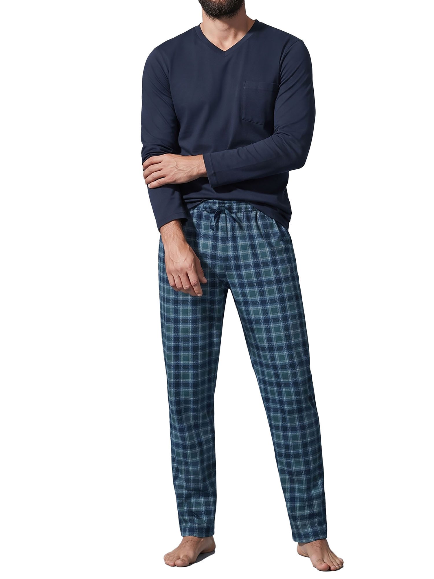 Ammann Pyjama Herren Langarm Shirt, Lange Flanellhose Night & Re (Packung, 1 tlg) reine Baumwolle, atmungsaktiv, Nachtwäsche und Homewear Set