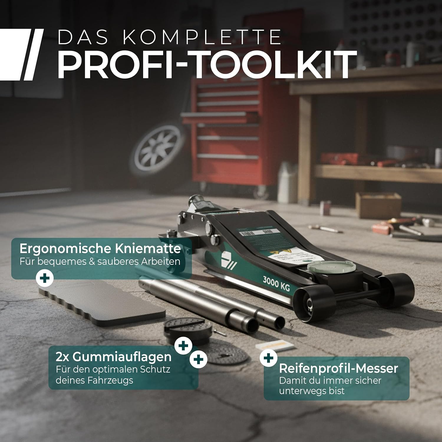 CargoVA® Rangierwagenheber Wagenheber 3T hydraulisch, 75–505 mm, SUV & Tiefergelegt, Profi-Set, max. Hubhöhe: 50,5 cm, 1-tlg., 3 T Tragkraft, 75–505 mm Hubhöhe, Doppelkolben, Profi-Set, geprüft