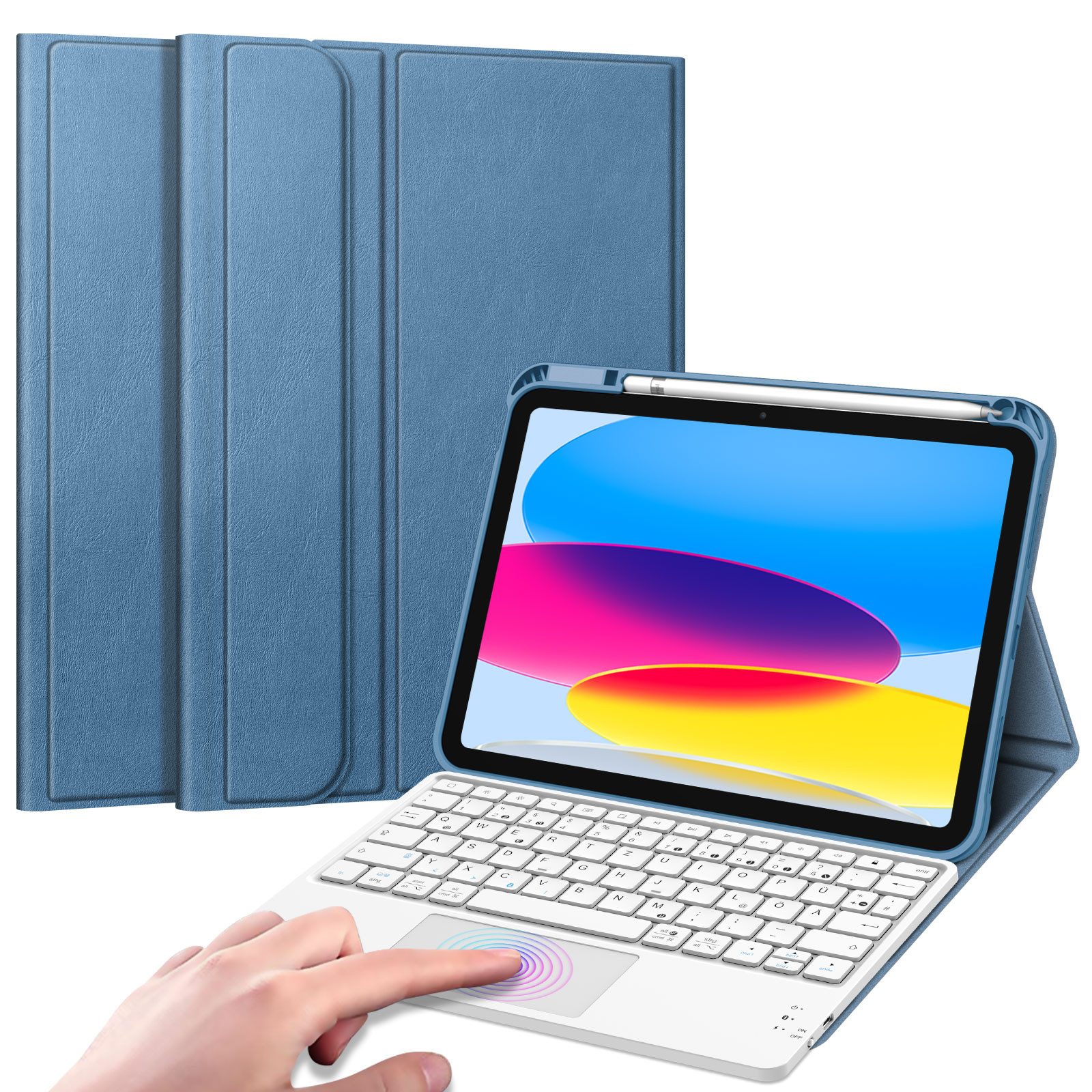 Fintie Tablet-Hülle für iPad 11. Generation 2025 11"(A16), iPad 10. Generation 2022 10.9", mit magnetischer Abnehmbarer Deutscher Touchpad Tastatur-QWERTZ Layout