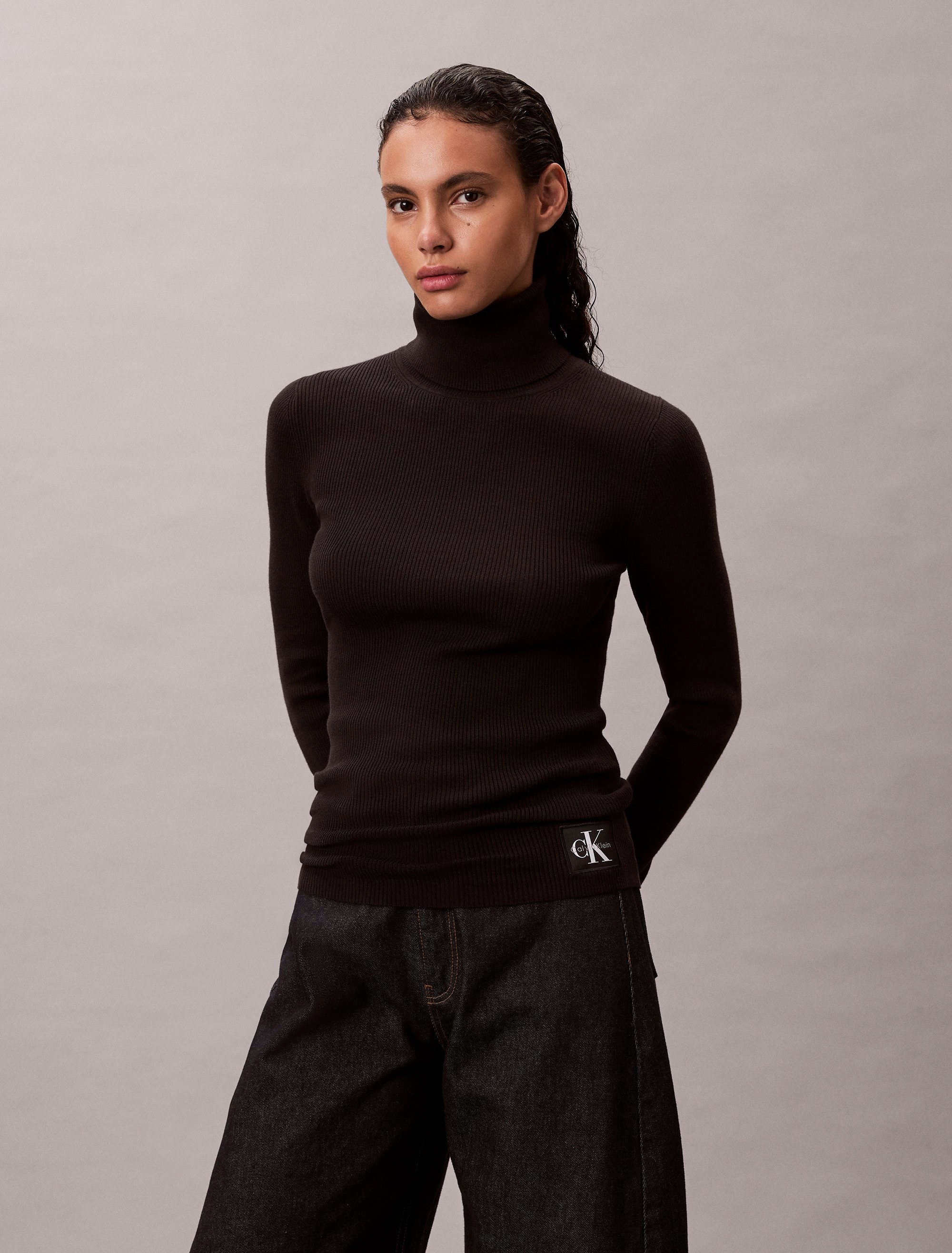 Calvin Klein Jeans Rollkragenpullover Rippstrick, figurbetonte günstig online kaufen