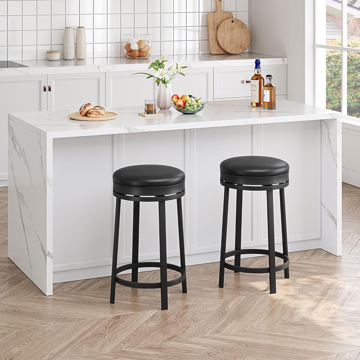 GarveeMore Barhocker mit gepolstertem PU-Lederkissen,Metallrahmen,62cm (2 günstig online kaufen