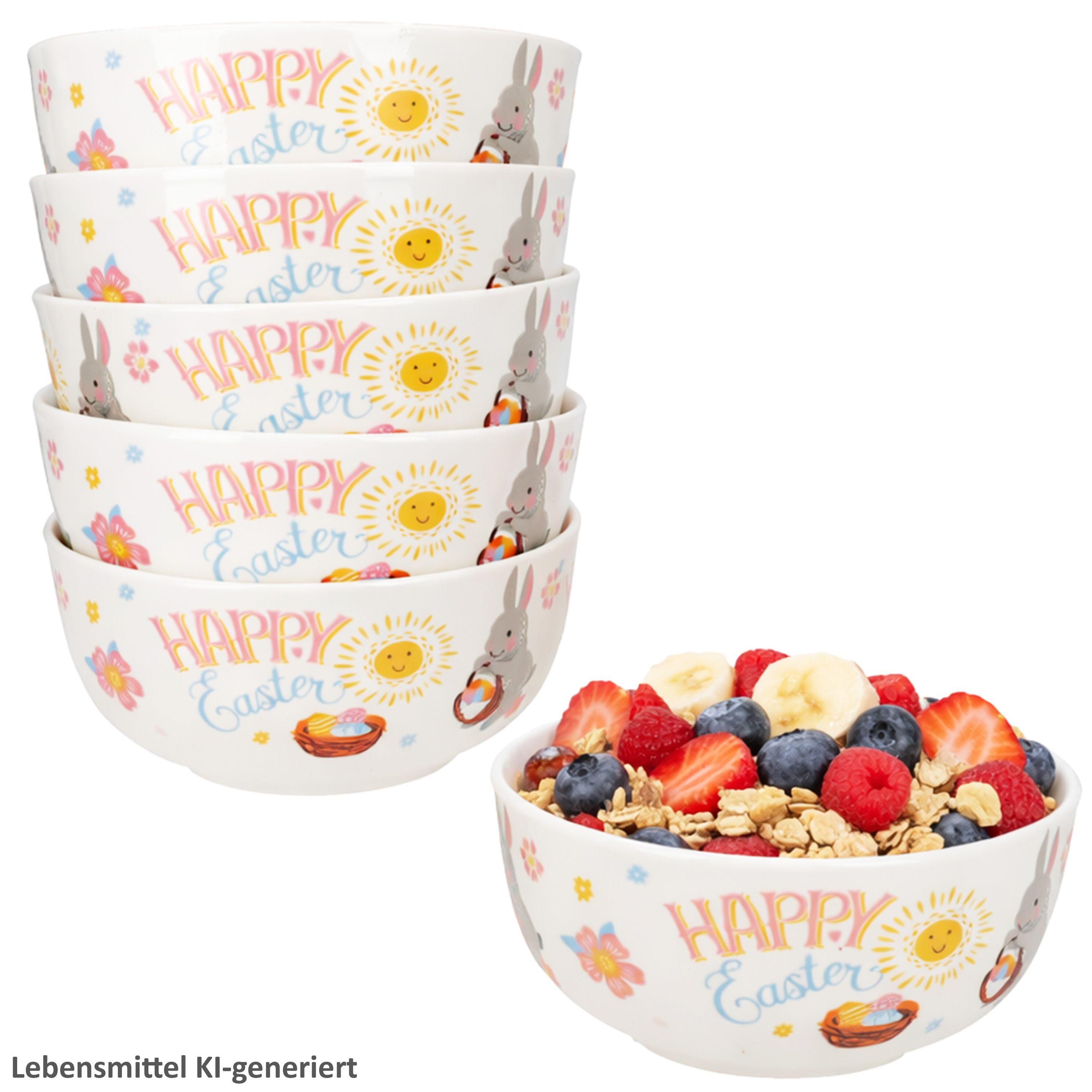 MamboCat Müslischale MamboCat 6er Set Easter Müslischalen 400ml Porzellan Ostern Hase bunt, Porzellan