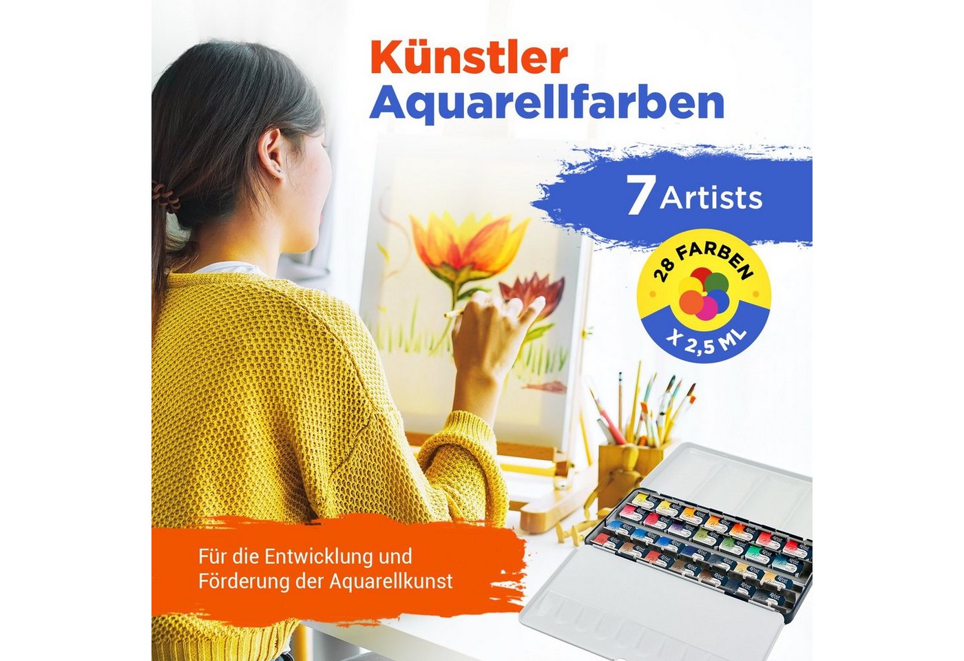 Thumbnail - 7 Artists Aquarellfarbe 7 Artists Aquarellfarben Set – Profi Wasserfarben Näpfchen & Tuben