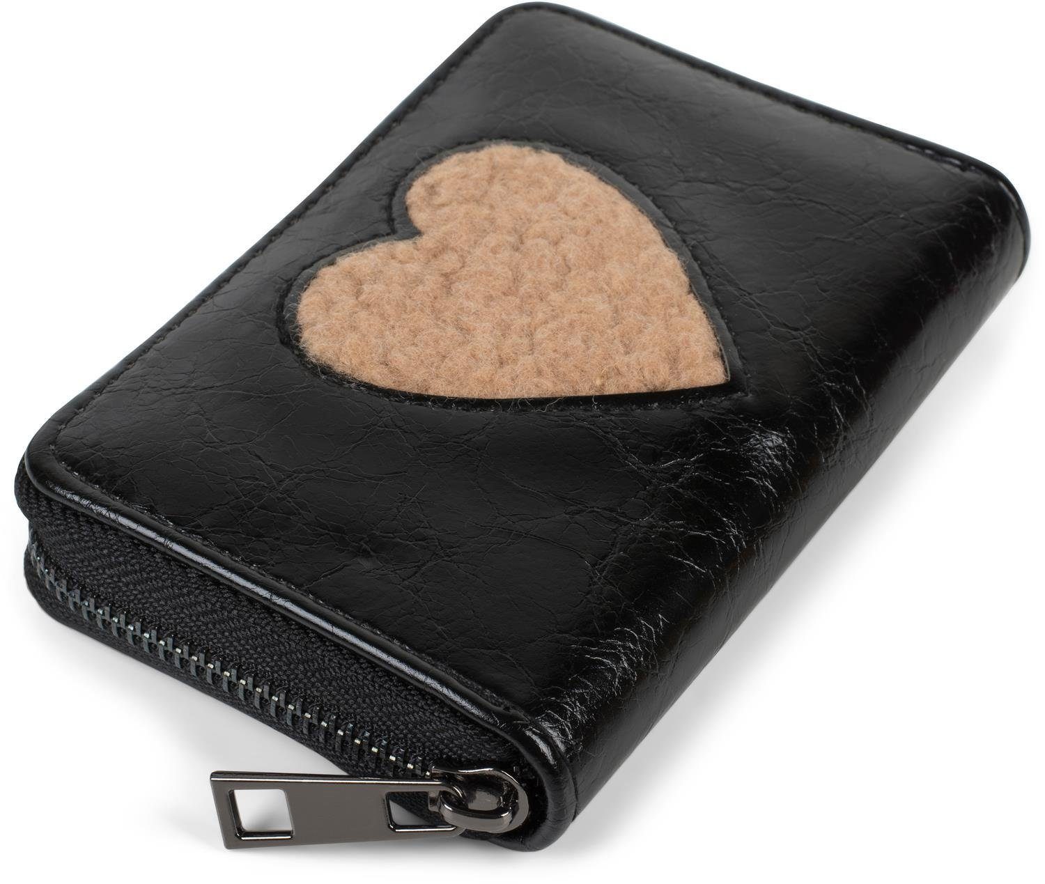Damen Alle Damentaschen styleBREAKER Mini Geldbörse, Mini Geldbörse mit Herz aus Teddy Fell