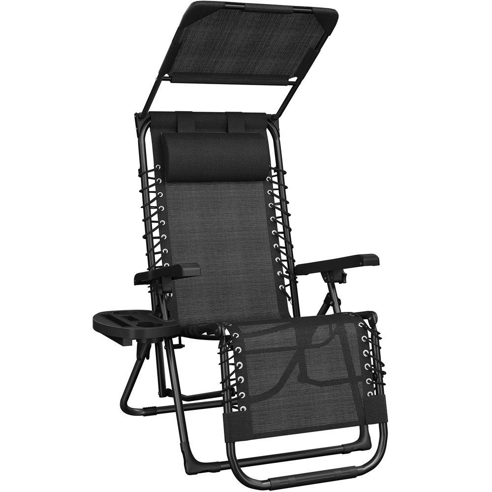 Yaheetech Gartenliege Zero-Gravity-Gartenstuhl Klappbar & Tragbar, Klappstuhl mit Kopfkissen & Becherhalter & Sonnendach