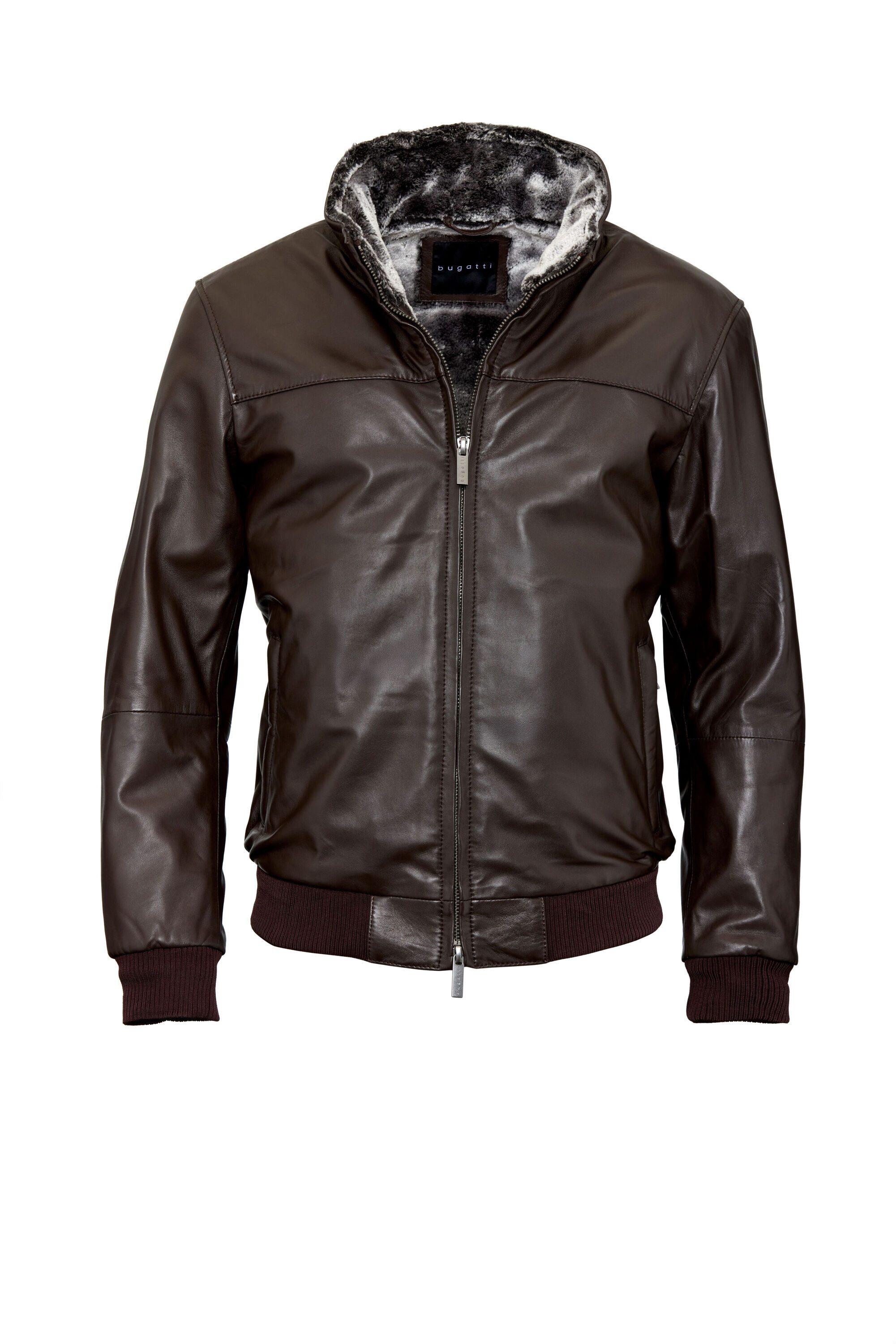 bugatti Lederjacke BUARTURO (1-St) Stehkragen mit weichem Felleinsatz