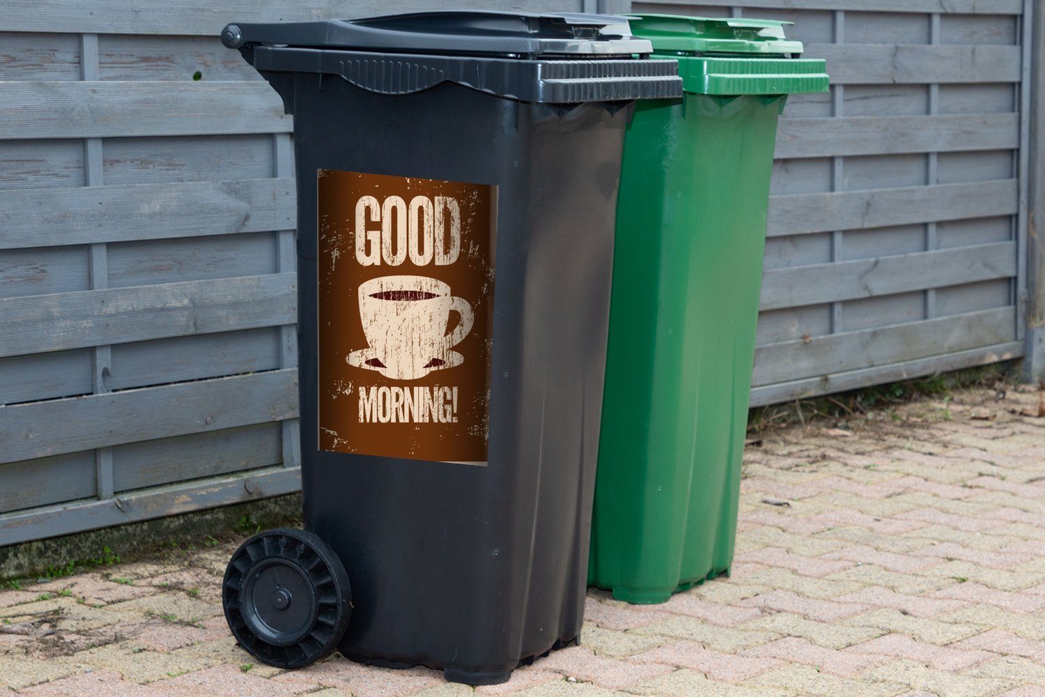 Abfalbehälter - Morgen! Sprichwörter Guten Mülltonne, (1 Zitate - MuchoWow Container, St), Mülleimer-aufkleber, - - Jahrgang Wandsticker Sticker, Kaffee
