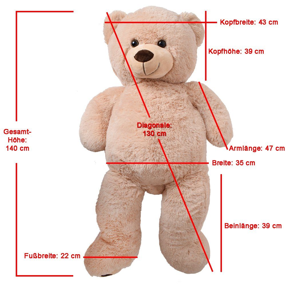 TE-Trend Kuscheltier XXL Riesenteddy 135cm großer Bär Teddybär Plüschbär (Für Kinder und Erwachsene), Ein flauschiger Riesenteddy