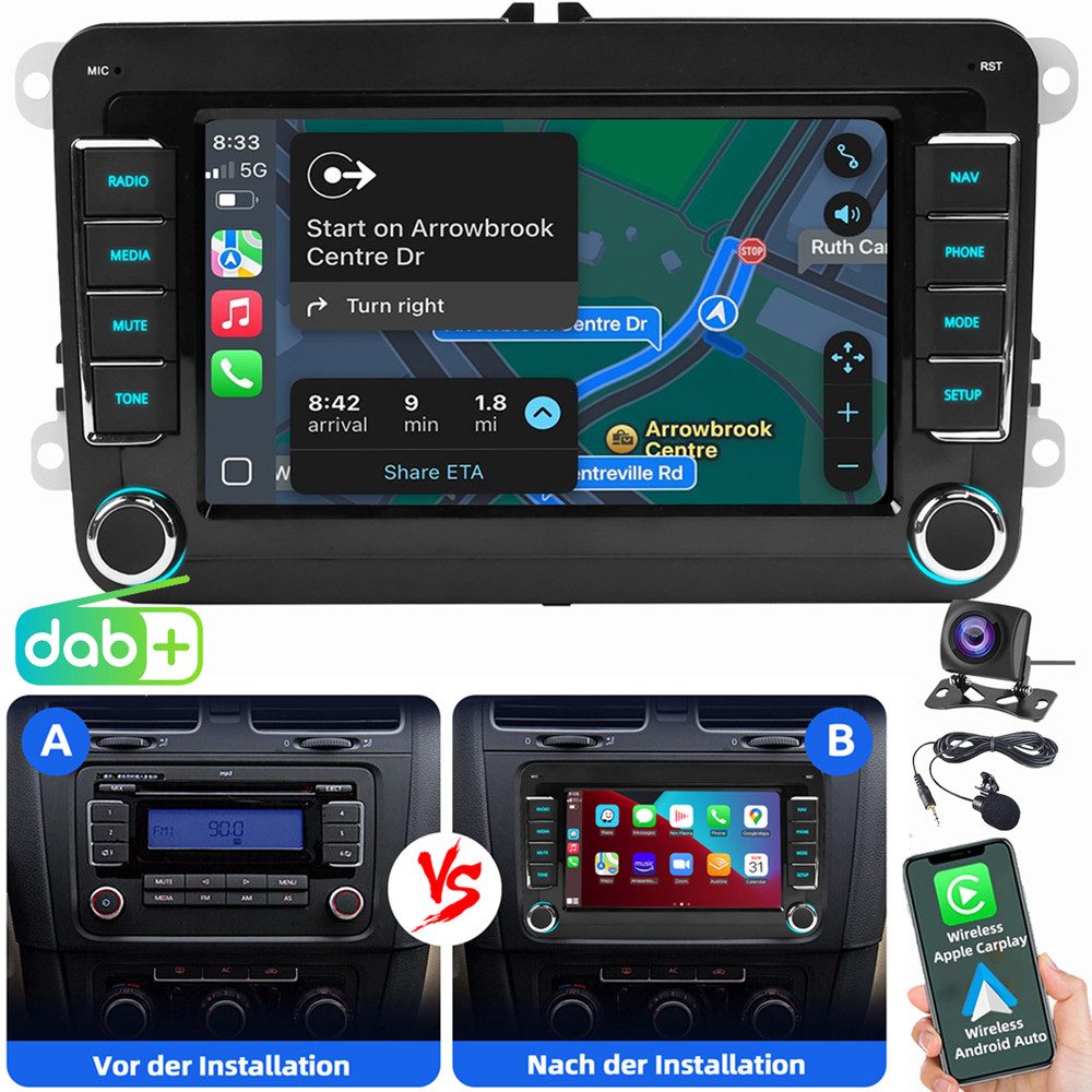 ESSGOO Für VW GOLF 5 6 Plus Touran Tiguan Caddy Passat Polo Carplay Autoradio (RDS, Digitalradio (DAB), FM, AM, Carplay Android Auto Blurtooth Navigationsgeräte)