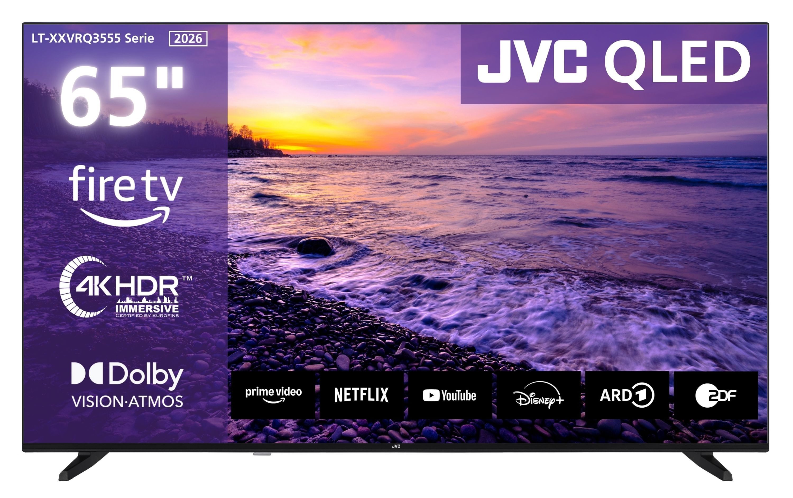 JVC LT-65VRQ3555 QLED-Fernseher (164 cm/65 Zoll, 4K Ultra HD, Fire TV, Fire TV / Smart TV, Dolby Vision HDR, Alexa Built-In, Triple-Tuner)