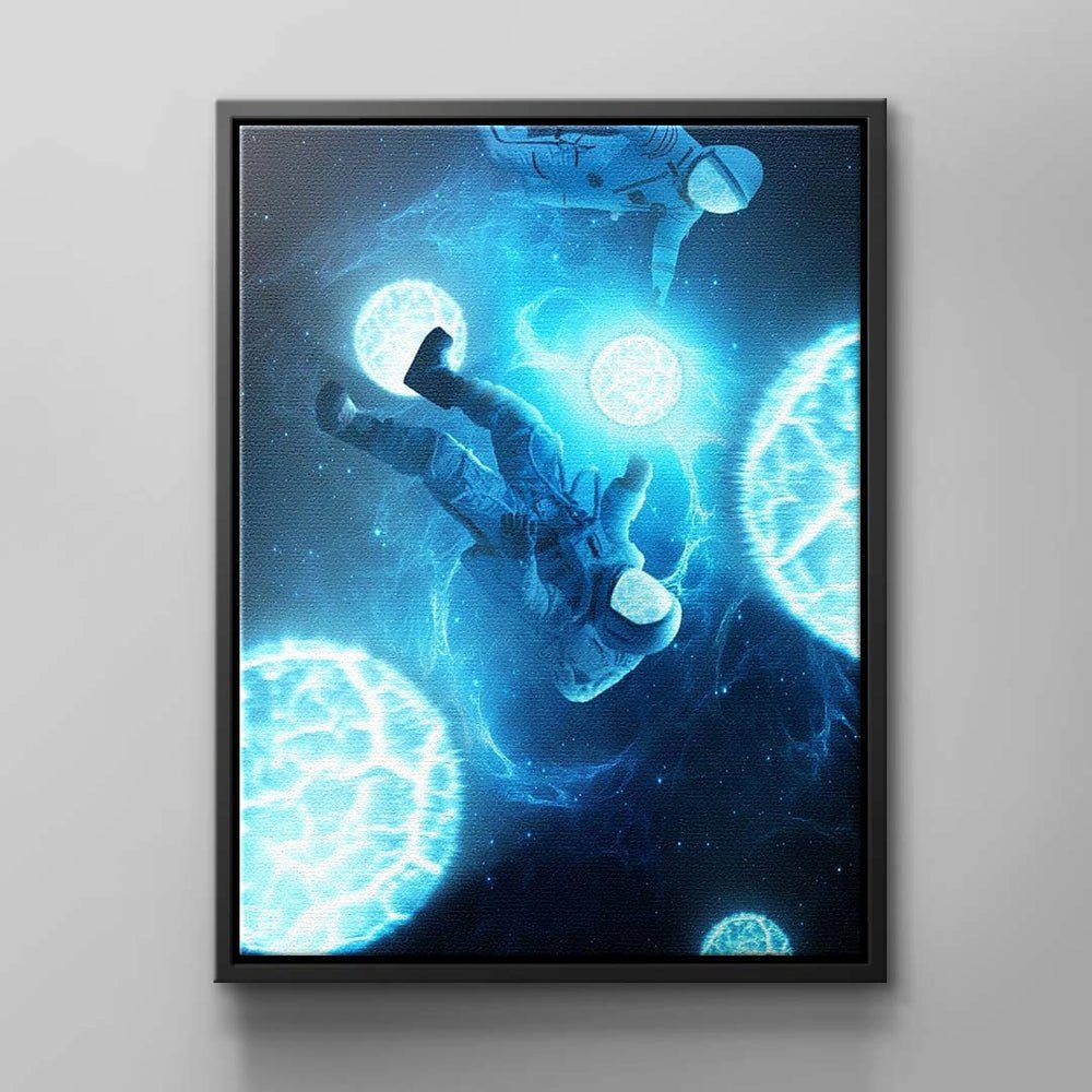 DOTCOMCANVAS® Leinwandbild, Wandbild Himmel Astronauten-Raumanzug blau weiß schwarz Blue Astrona schwarzer Rahmen