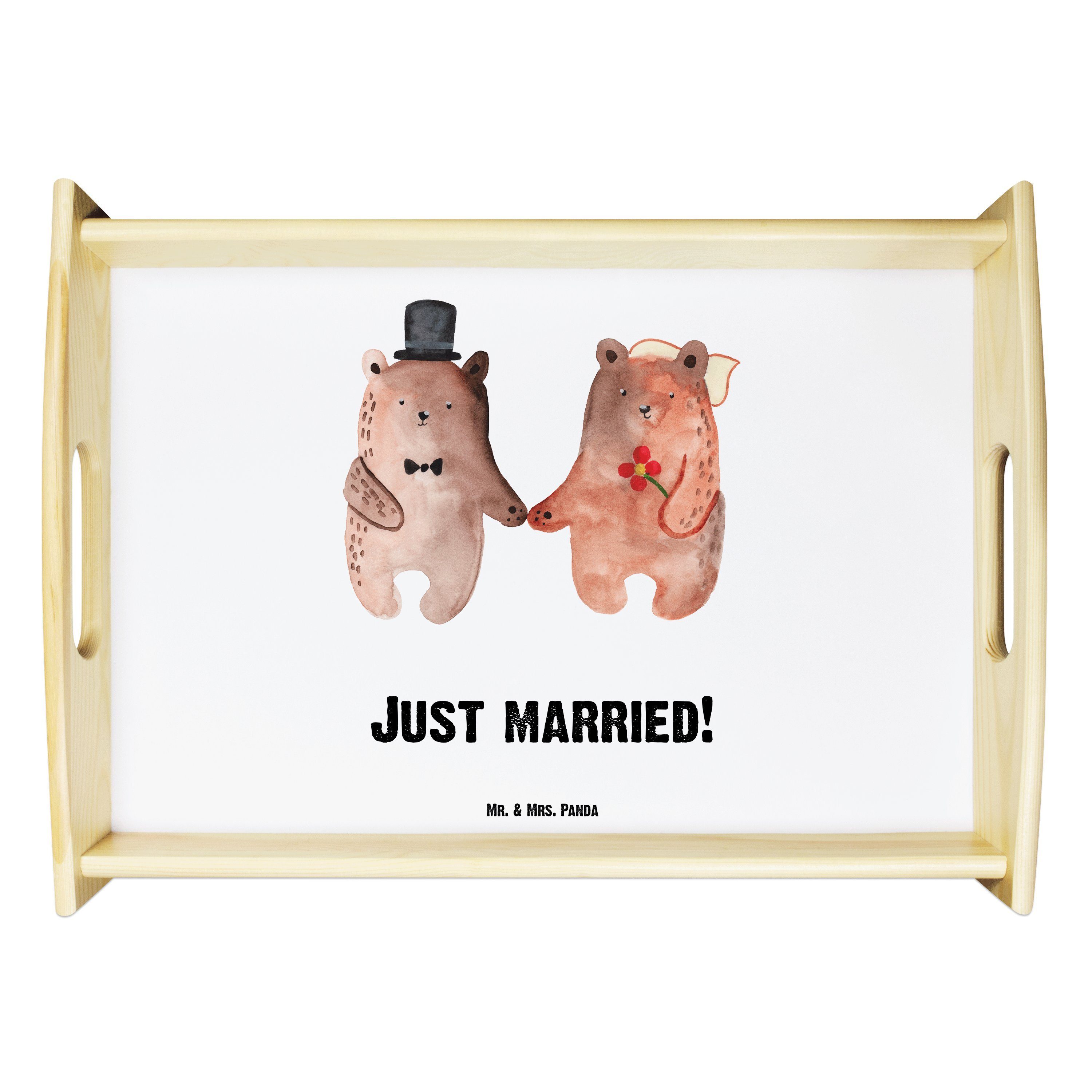 Mr. & Mrs. Panda Tablett Bär Heirat - Weiß - Geschenk, Dekotablett, Küchentablett, Teddy, Bär, Echtholz lasiert, (1-tlg) | Tabletts