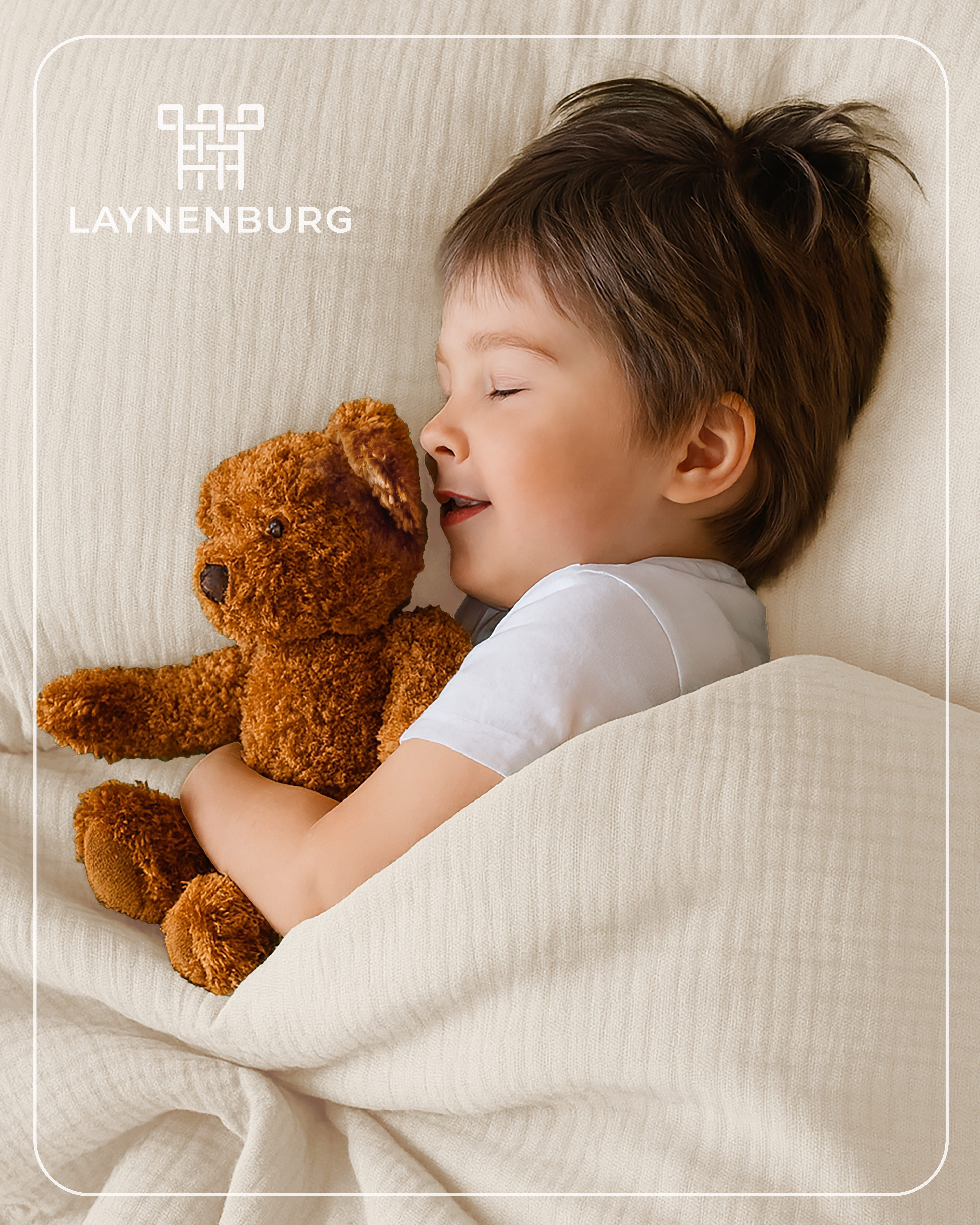 Laynenburg Kinderbettwäsche Musselin 2 teilig aus 100% Baumwolle in 100x135 cm + 40x60 cm, atmungsaktiv & bügelfrei – 3 lagig mit Reißverschluss & Haltebändern