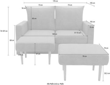 DOMO collection Sofa Slunce für Terrasse, Garten und Balkon, für Outdoor geeignet, Raumwunder, 2-Sitzer mit 2 Hockern