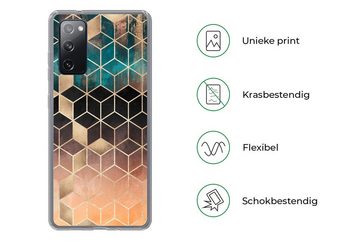 MuchoWow Handyhülle Abstrakt - Würfel - Gold - Muster - Luxus, Phone Case, Handyhülle Samsung Galaxy S20 FE, Silikon, Schutzhülle