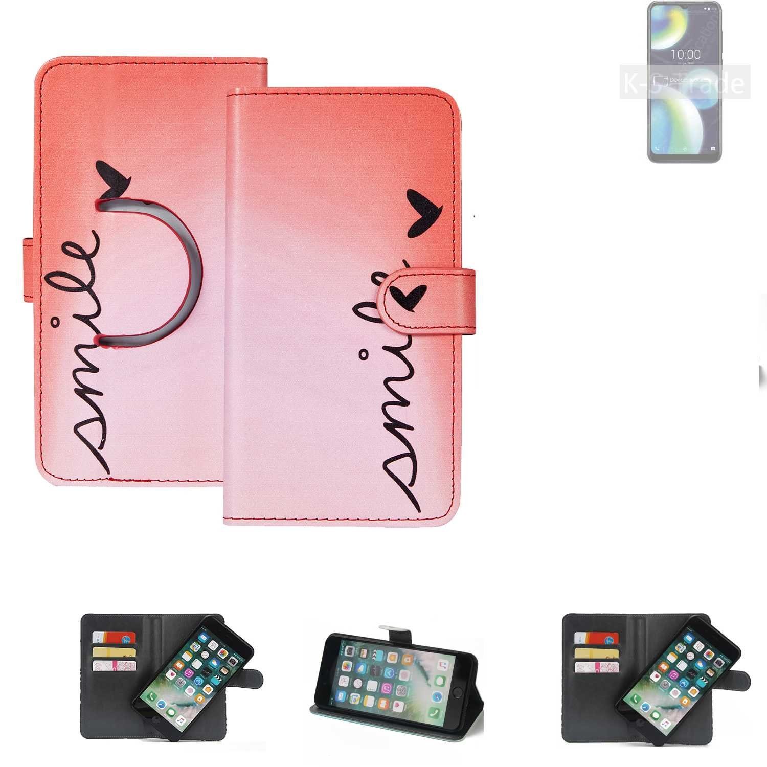 K-S-Trade Handyhülle für Wiko View 4 Lite, Schutzhülle Handyhülle Hülle cover bookstyle Etui ''smile'' rot