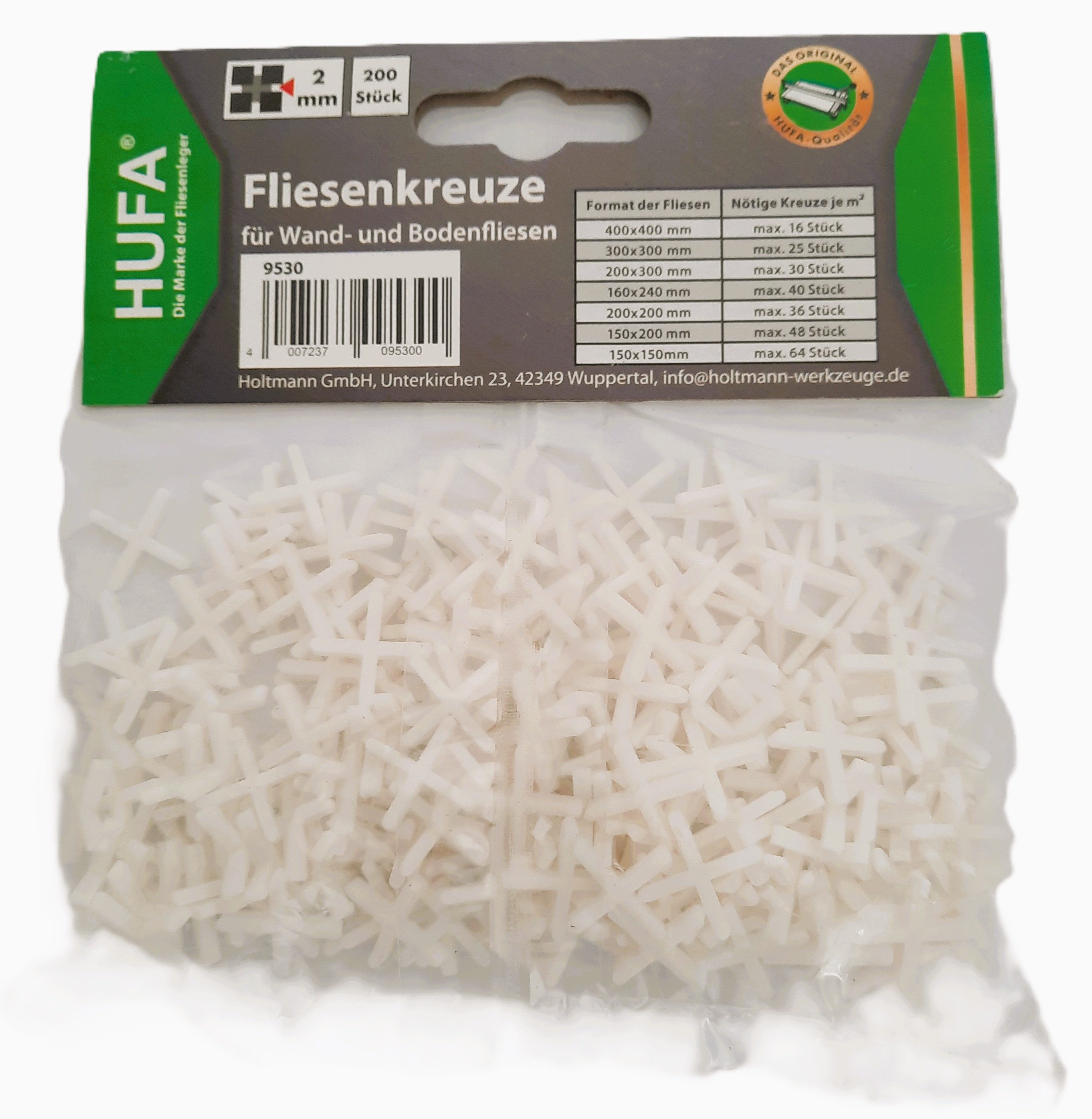 Hufa Fliesenkreuz Hufa Fliesenleger Kunststoff Fliesenkreuze weiß 2mm 200 Stück für Wand- und Bodenfliesen
