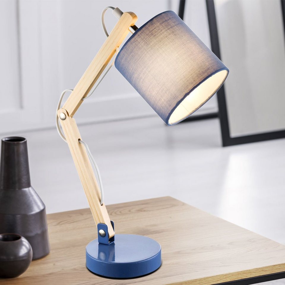 Schreib Tisch Lampe Holz Optik Wohn Arbeits Zimmer Beleuchtung Textil Lese Lampe