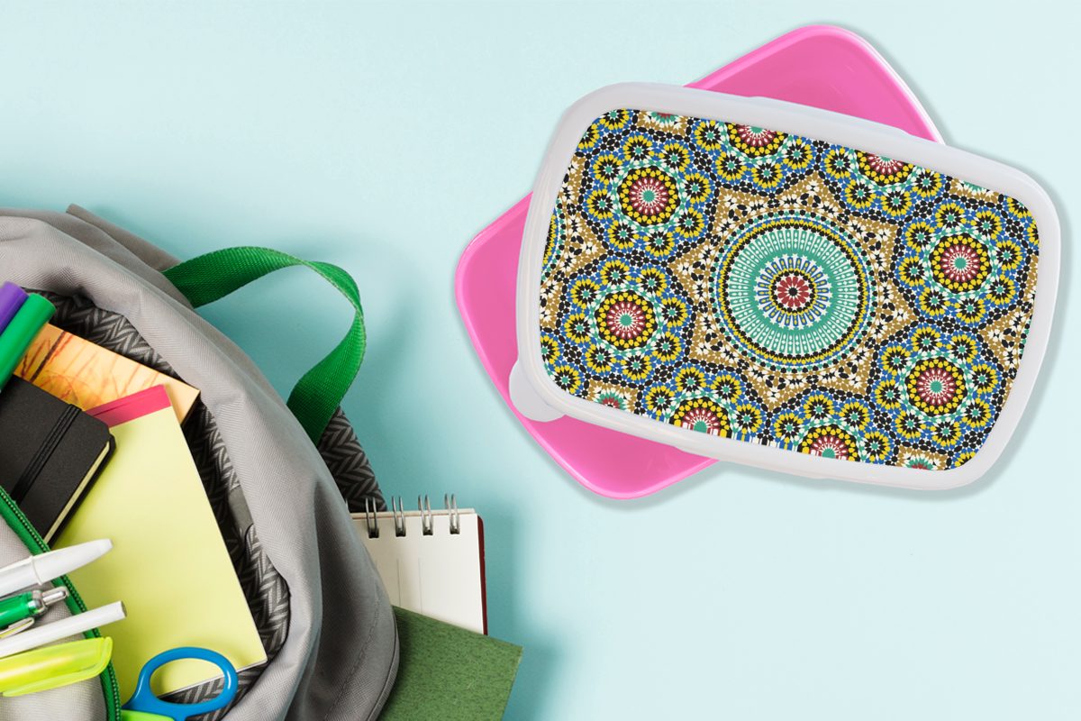 Brotdose (2-tlg), rosa Mandala, Muster Mosaik Erwachsene, Kunststoff Kinder, Mädchen, - Kunststoff, Snackbox, Lunchbox - MuchoWow Brotbox für