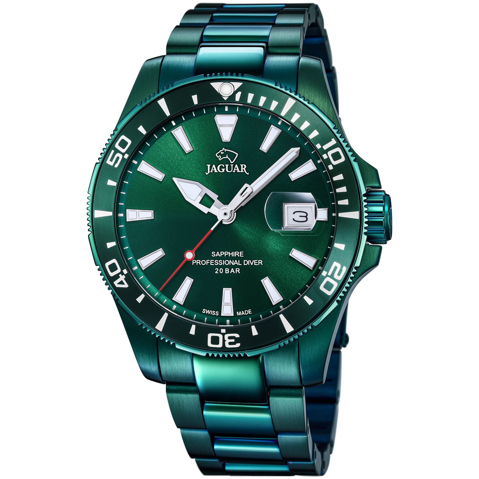 Jaguar Quarzuhr Diver J988/1, Armbanduhr, Herrenuhr, Swiss Made, Edelstahlarmband, analog, Tag