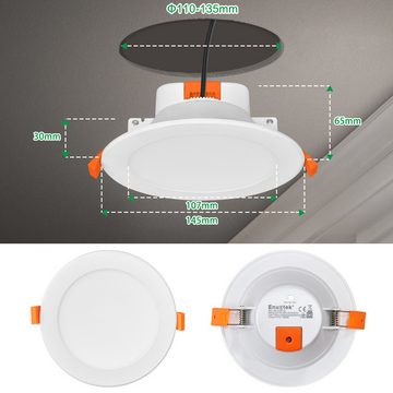 ENUOTEK LED Einbaustrahler 4 Zoll 12W LED Große Einbaustrahler Flach IP44 Ohne Trafo 230V 1100Lm, Nicht Dimmbar, LED fest integriert, Warmweiß 3000K, Neutralweiß 4000K, Kaltweiß 5000K, LED Deckenleuchte