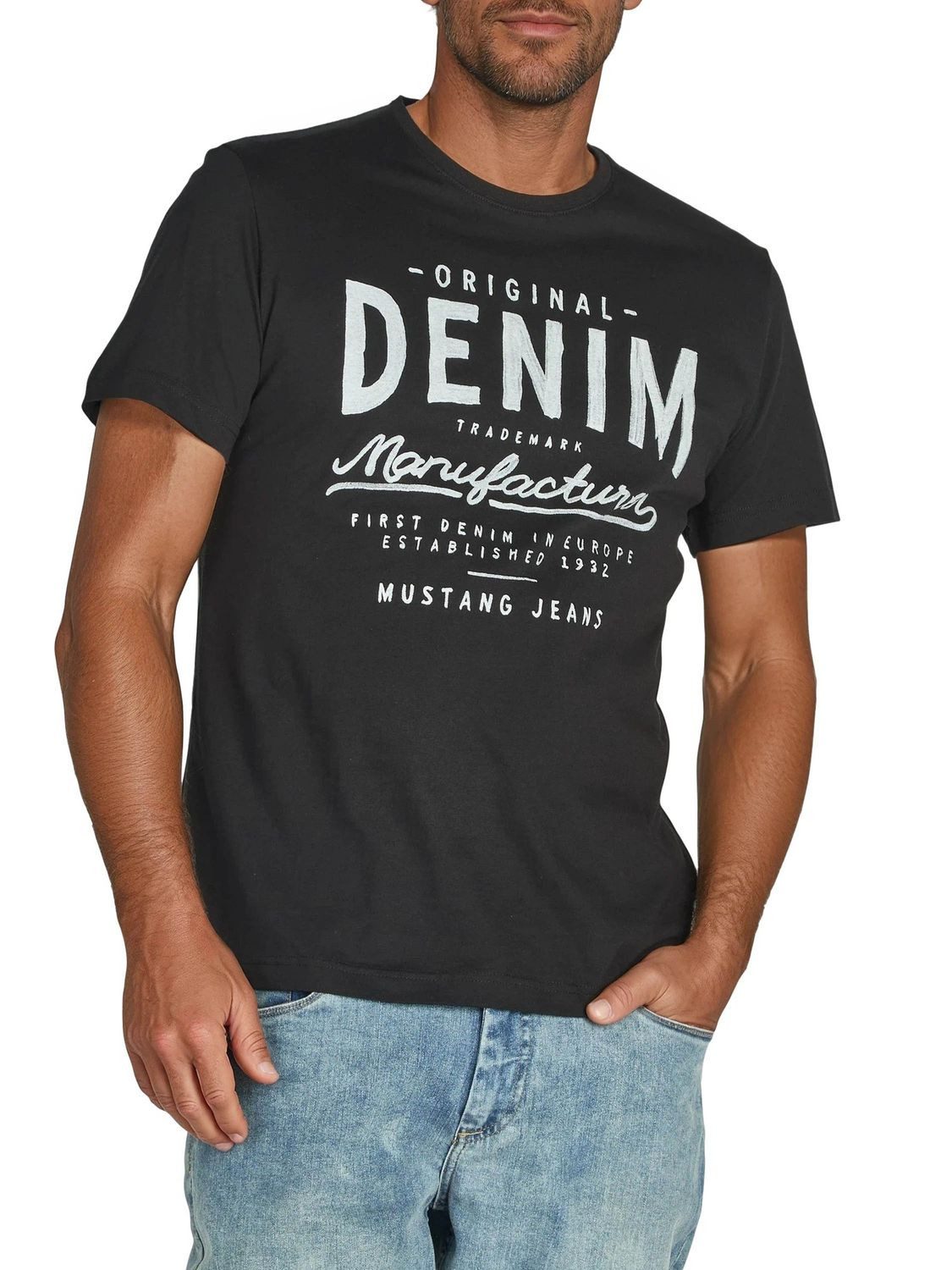 MUSTANG T-Shirt Herren Printshirt Regular Fit (1-tlg) Kurzarm Tee Shirt mit Rundhalsausschnitt aus 100% Baumwolle
