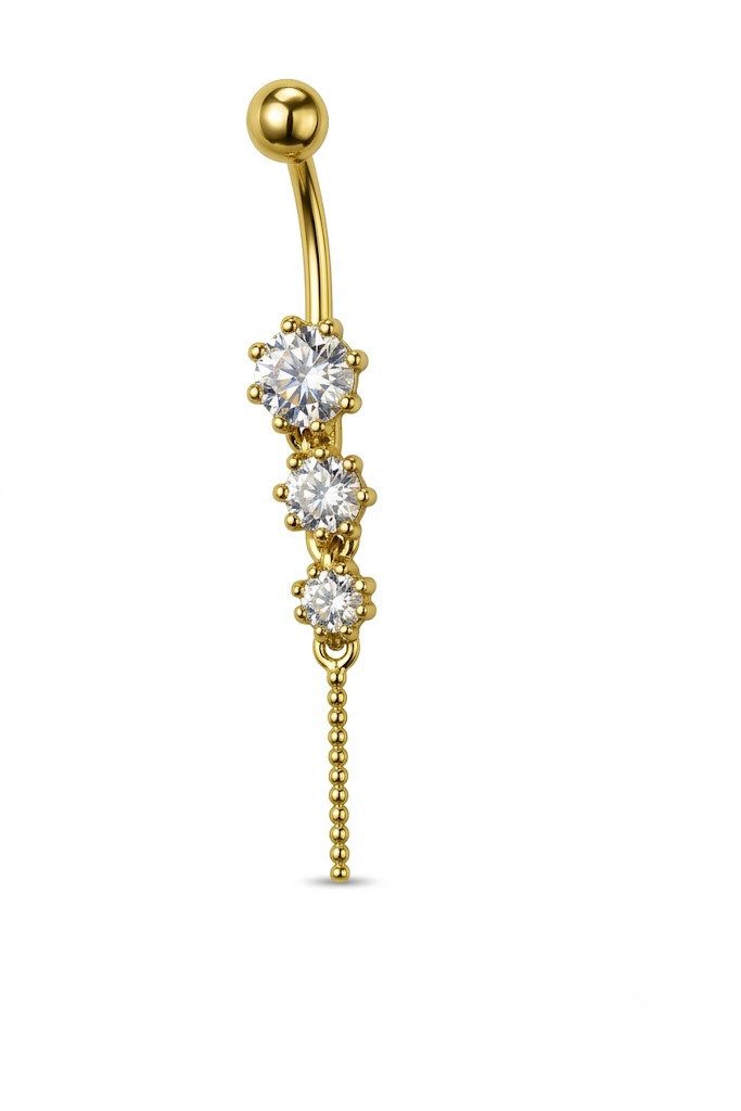 Karisma Schmuck Bauchnabelpiercing Bauchnabelpiercing 18 Karat vergoldet mit 3 Zirkonia, & Kettchen-Anhänger HB589