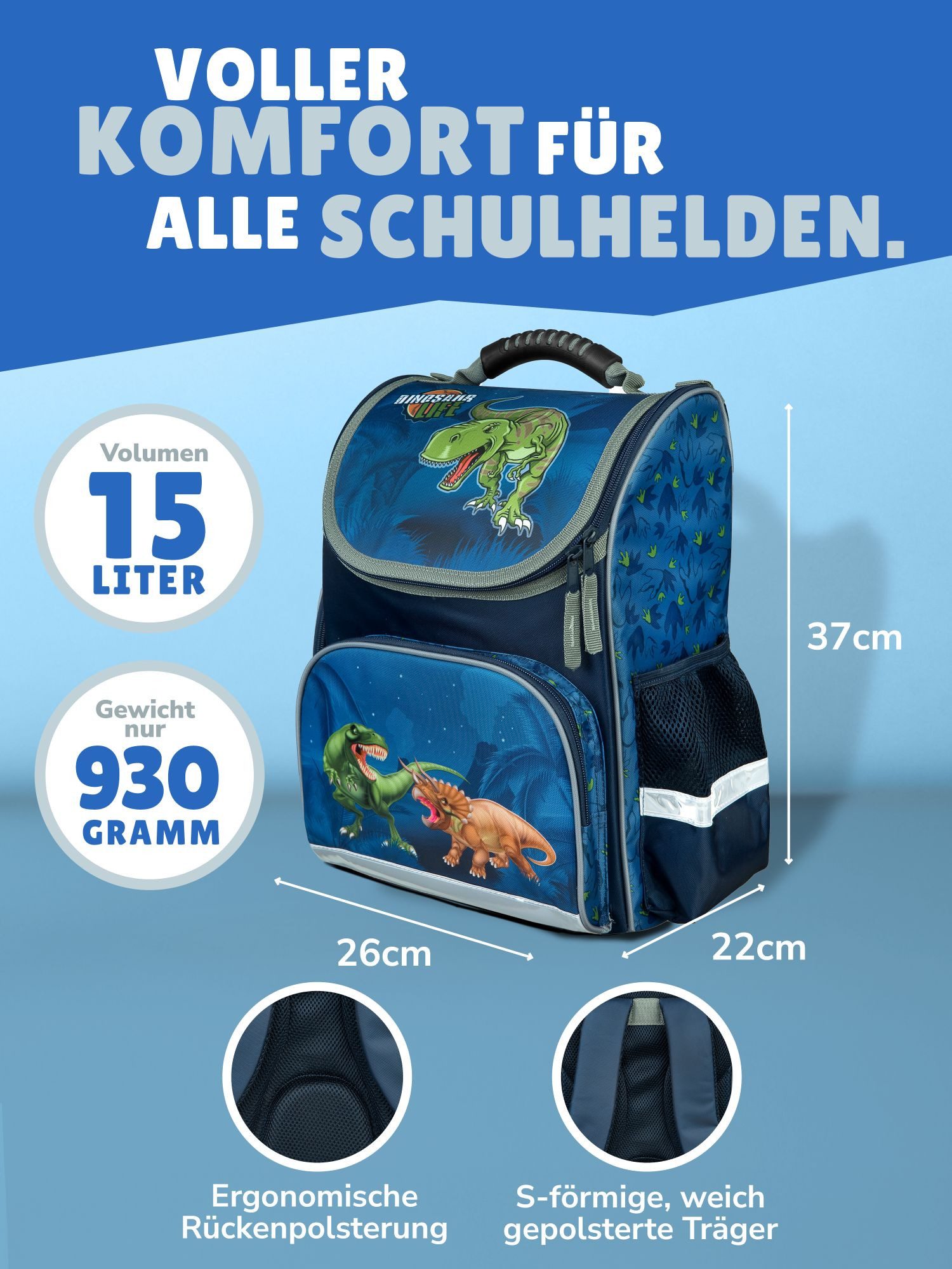 Familando Schulranzen CLOU Schultasche 1.-4. Klasse ergonomisch, leicht, Volumen 15 Liter (Grund-Set, 5-tlg., mit Federmappe, Schlamper, Turn- und Geldbeutel),  – Bild 4 von 5