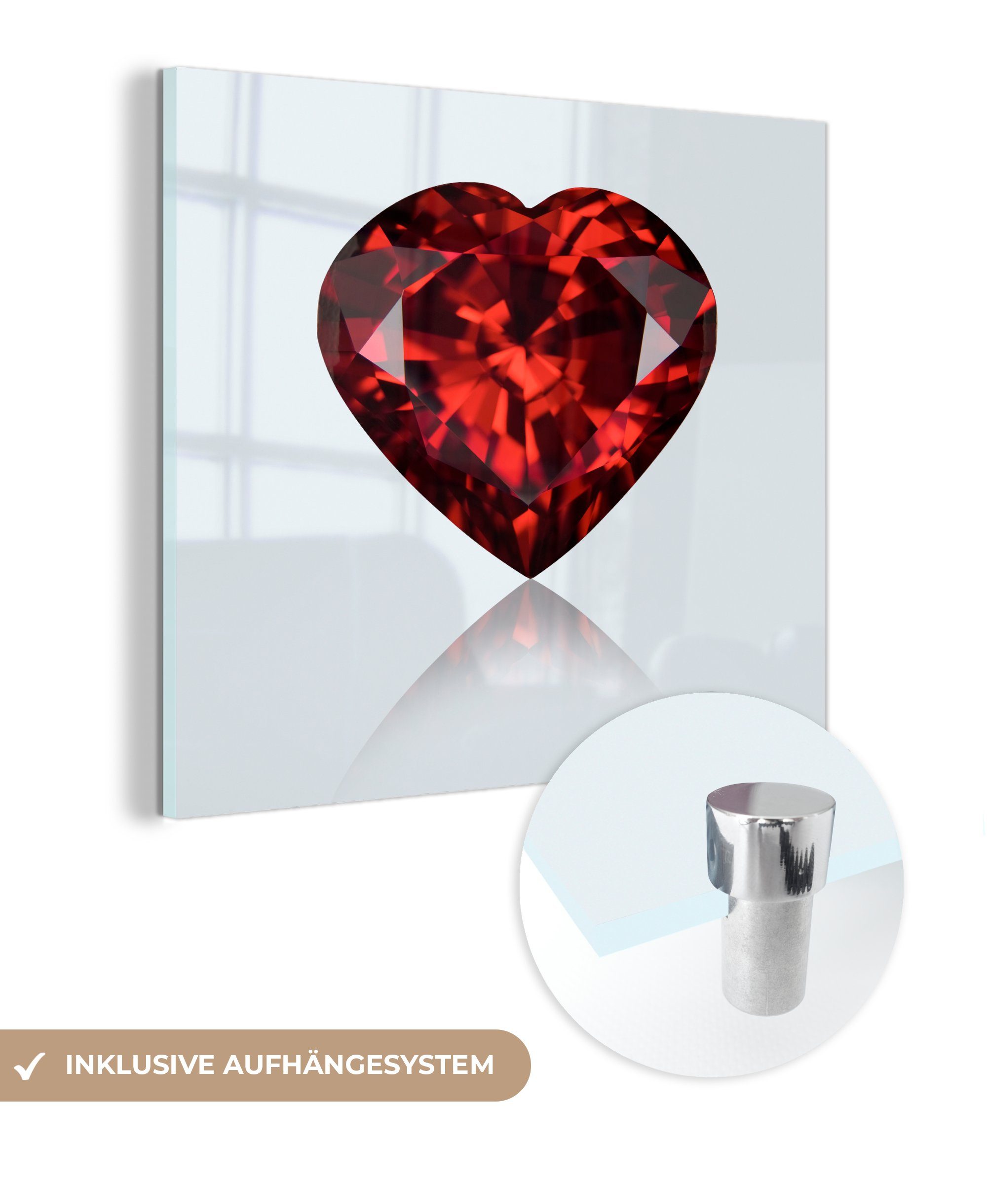 MuchoWow Acrylglasbild Rubin in Form eines Herzens, (1 St), Glasbilder - Bilder auf Glas Wandbild - Foto auf Glas - Wanddekoration
