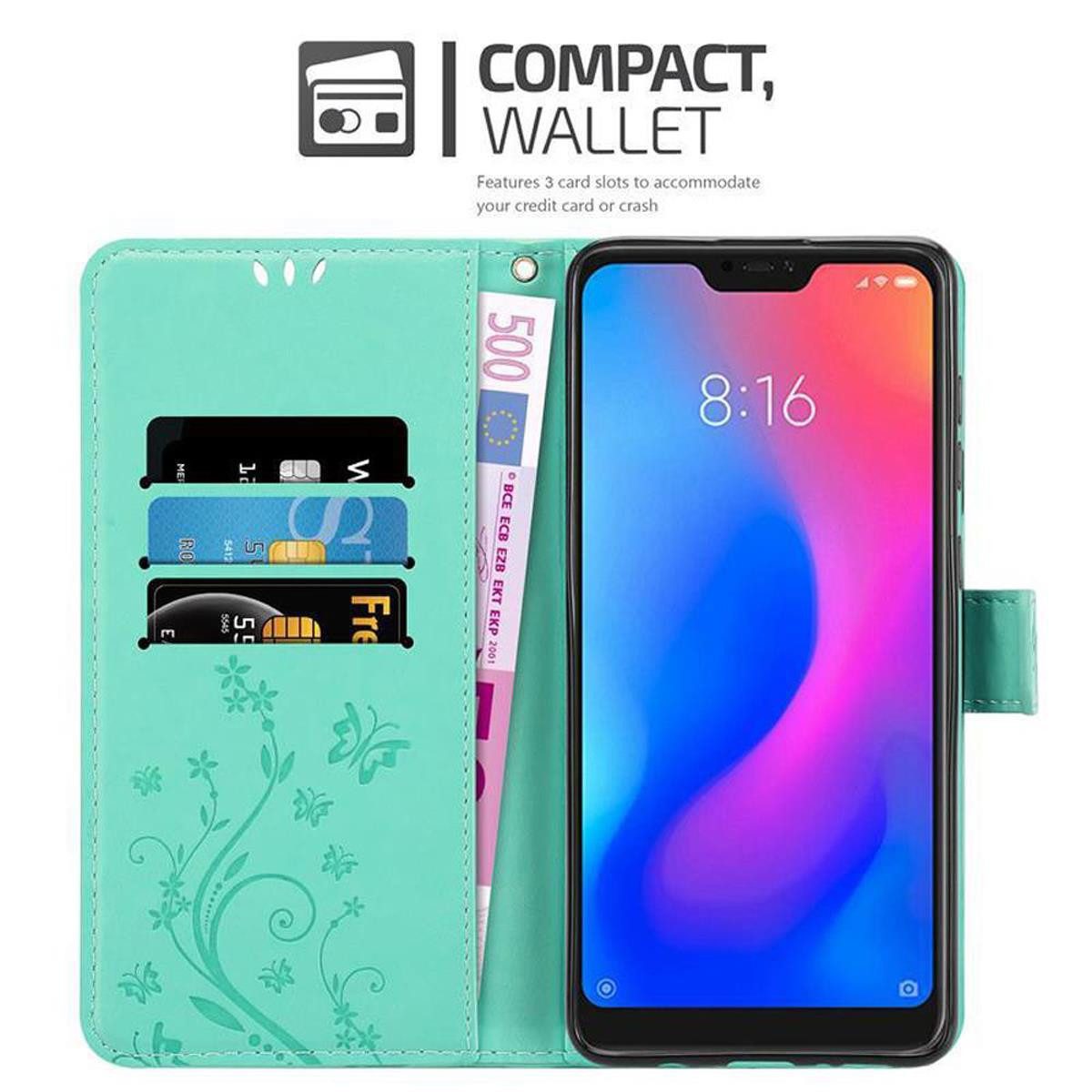 Cadorabo Handyhülle für Xiaomi RedMi NOTE 6 PRO Hülle Xiaomi RedMi NOTE 6 PRO, Hülle Schutzhülle Blumen Flower mit Standfunktion Kartenfach Magnet